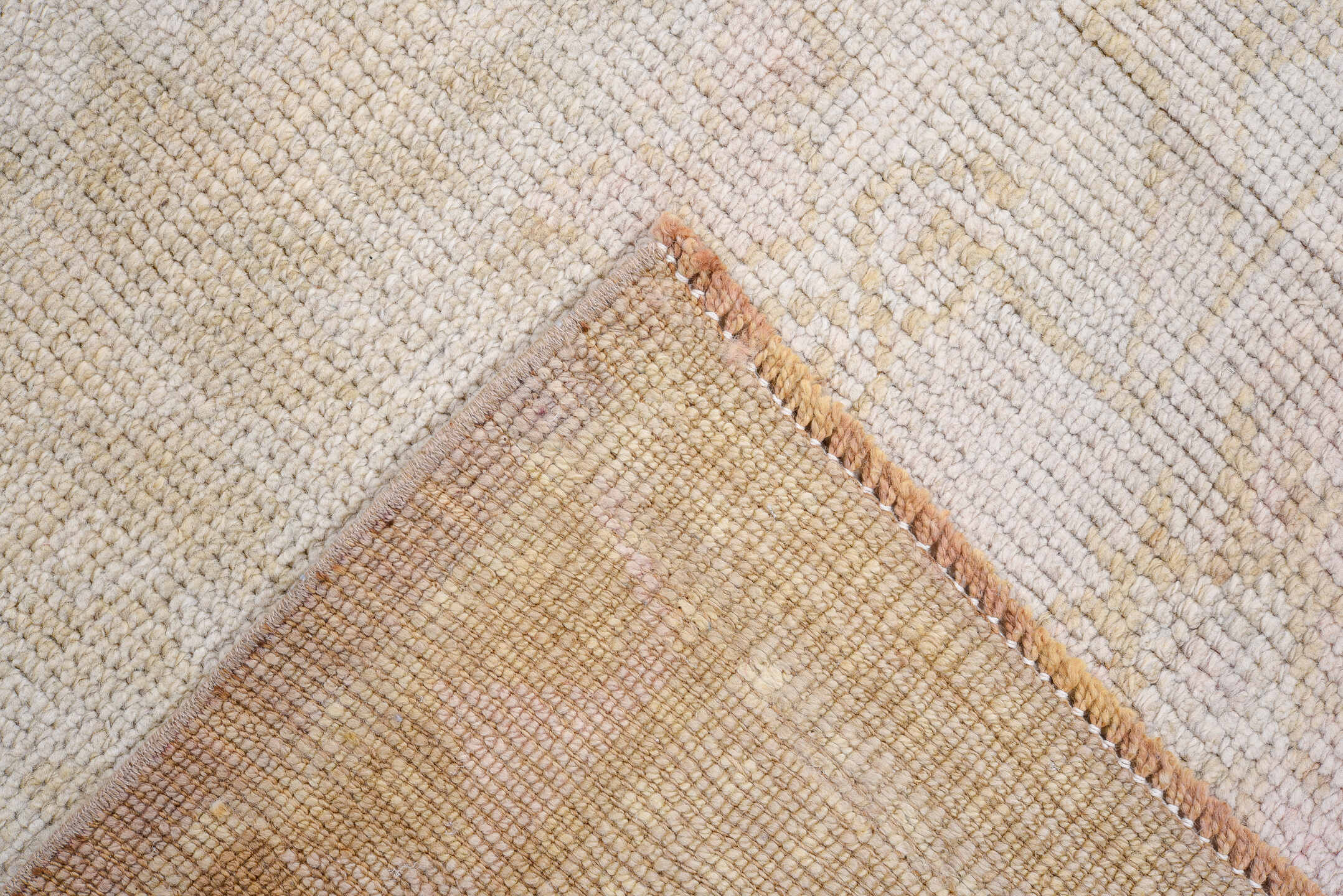 9' x 10' one-of-a-kind handmade antique Kars large size rug. Color palette: ivory, taupe, blush, camel, beige, rose, brown