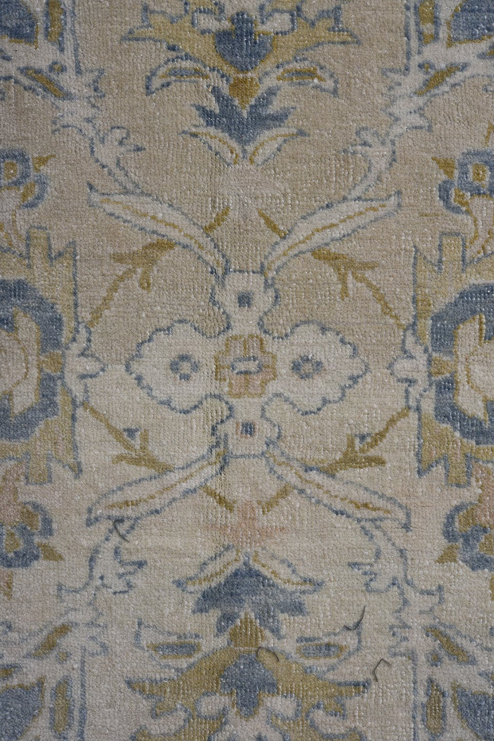 7' x 10' one-of-a-kind handmade antique Heriz large size rug. Color palette: light blue, ivory, beige, taupe, sage, gray