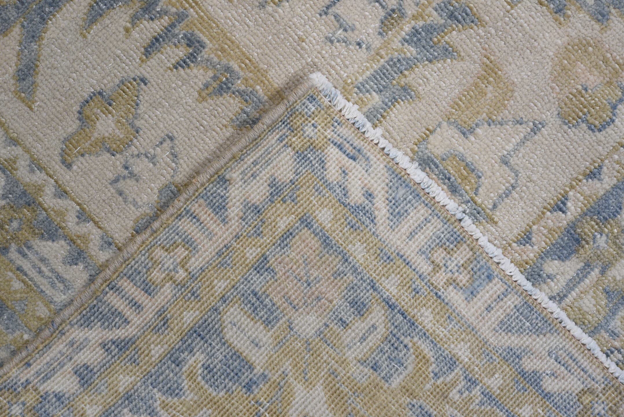7' x 10' one-of-a-kind handmade antique Heriz large size rug. Color palette: light blue, ivory, beige, taupe, sage, gray