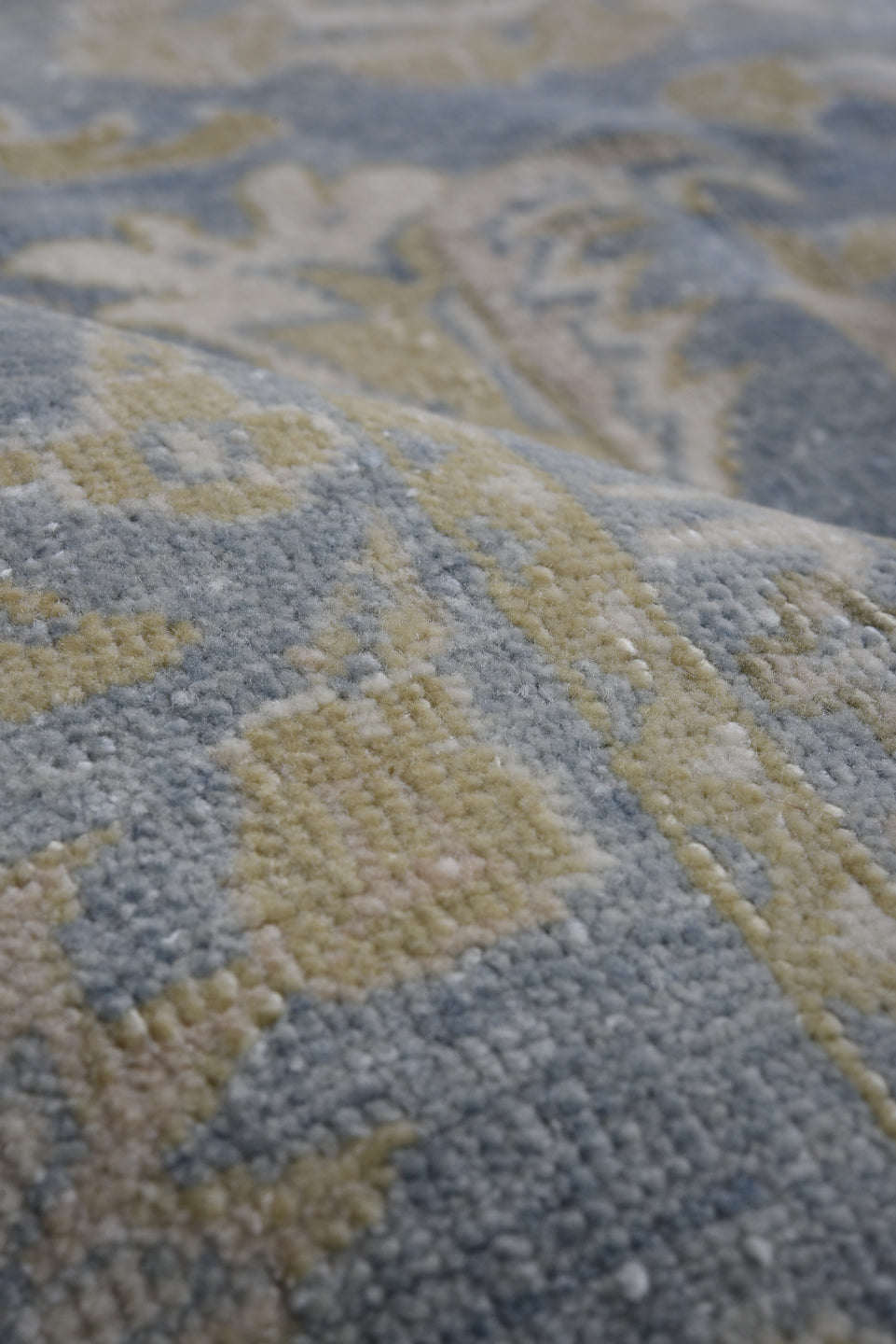 7' x 10' one-of-a-kind handmade antique Heriz large size rug. Color palette: light blue, ivory, beige, taupe, sage, gray