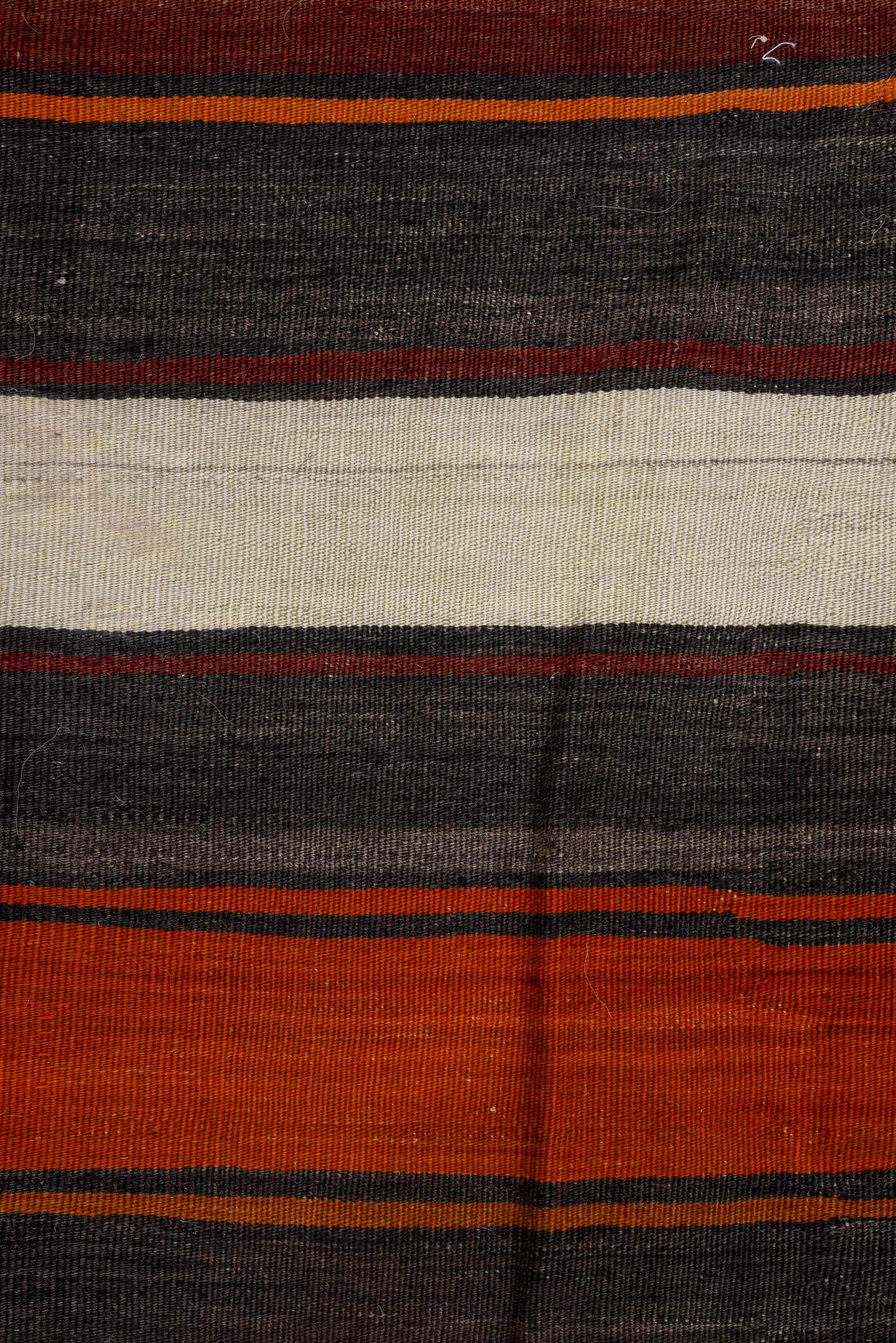 7' x 12' one-of-a-kind handmade vintage Kilim large size rug. Color palette: charcoal, ivory, rust, crimson, mahogany, gray