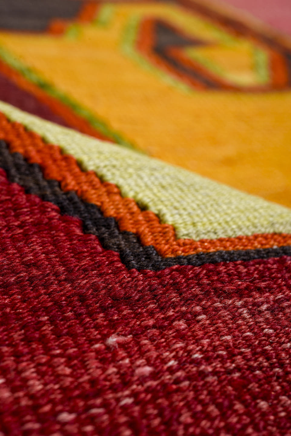 5' x 8' one-of-a-kind handmade vintage Kilim medium size rug. Color palette: burgundy, black, olive, coral, camel, ivory