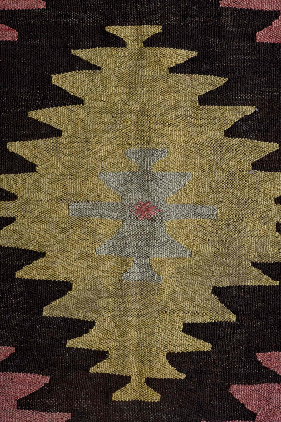 8' x 11' one-of-a-kind handmade antique Kilim large size rug. Color palette: charcoal, ivory, pink, pale_yellow, peach