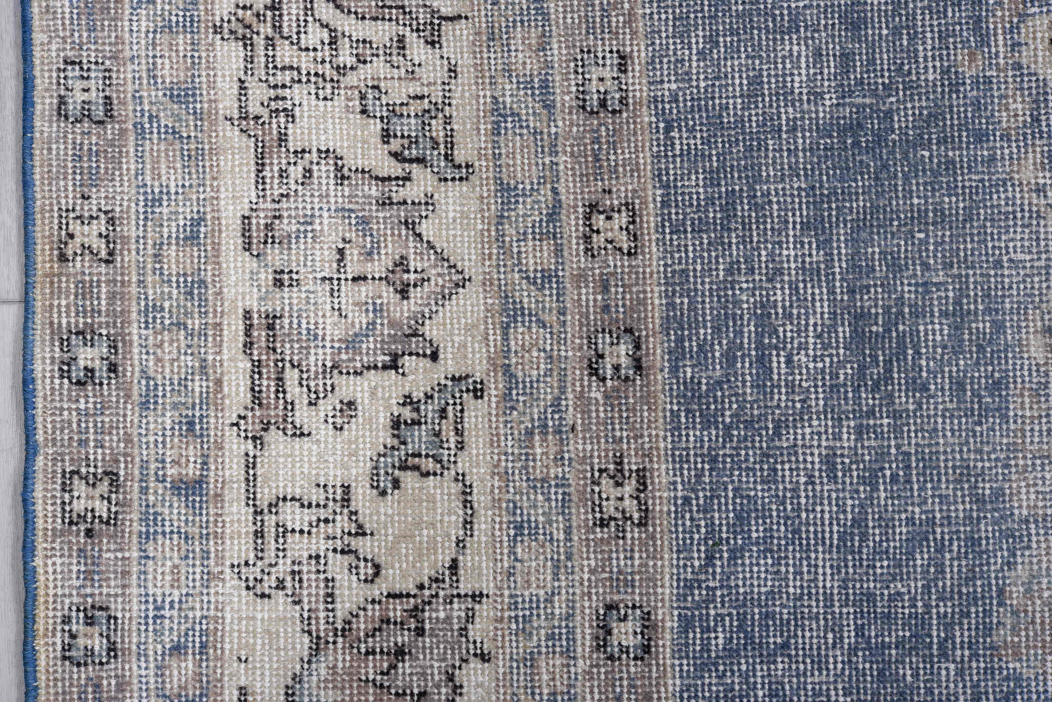 7' x 12' one-of-a-kind handmade antique Sparta large size rug. Color palette: light blue, ivory, gray, taupe, slate, beige