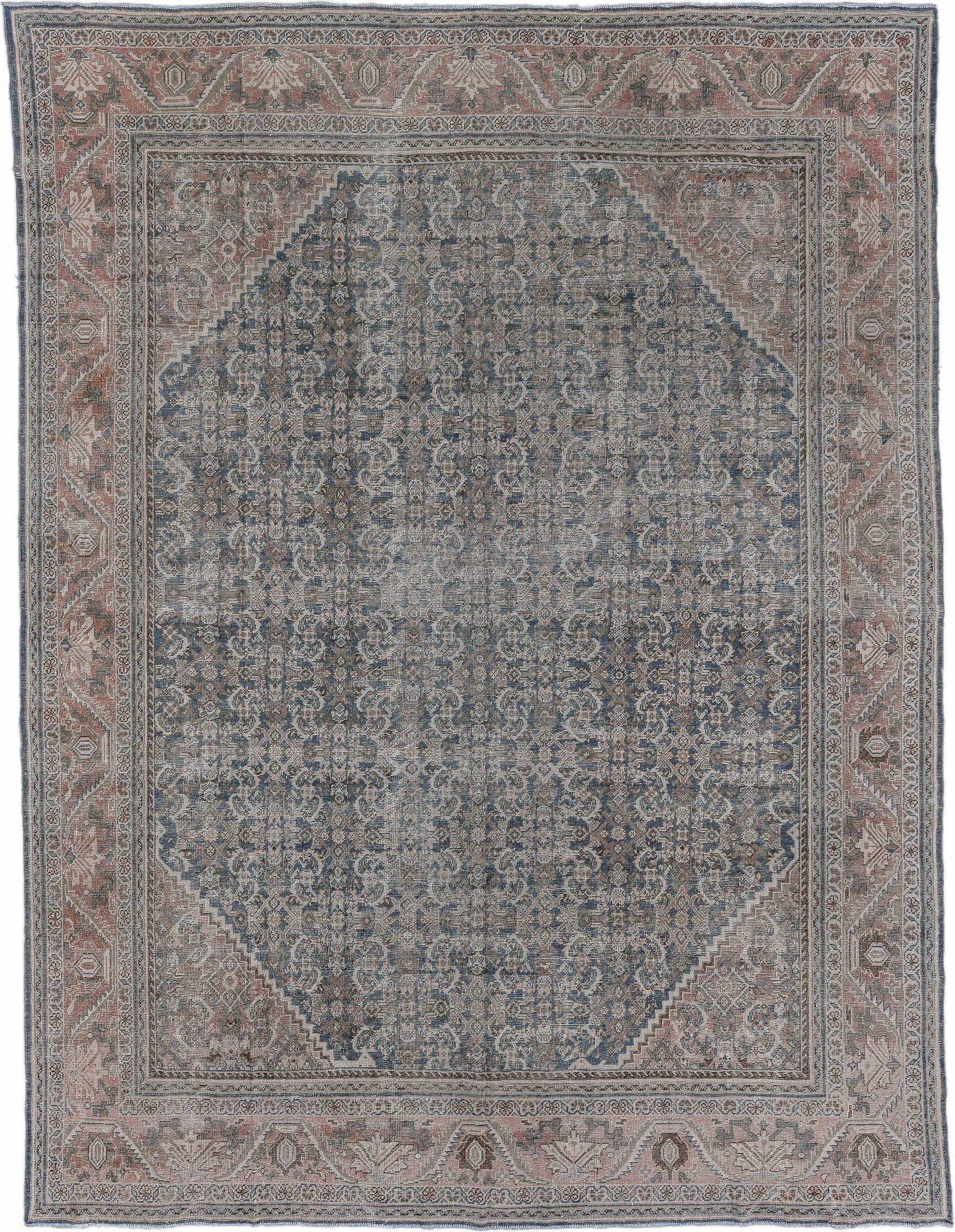 10' x 13' one-of-a-kind handmade antique Mahal large size rug. Color palette: blue, ivory, rose, taupe, slate, dusty pink