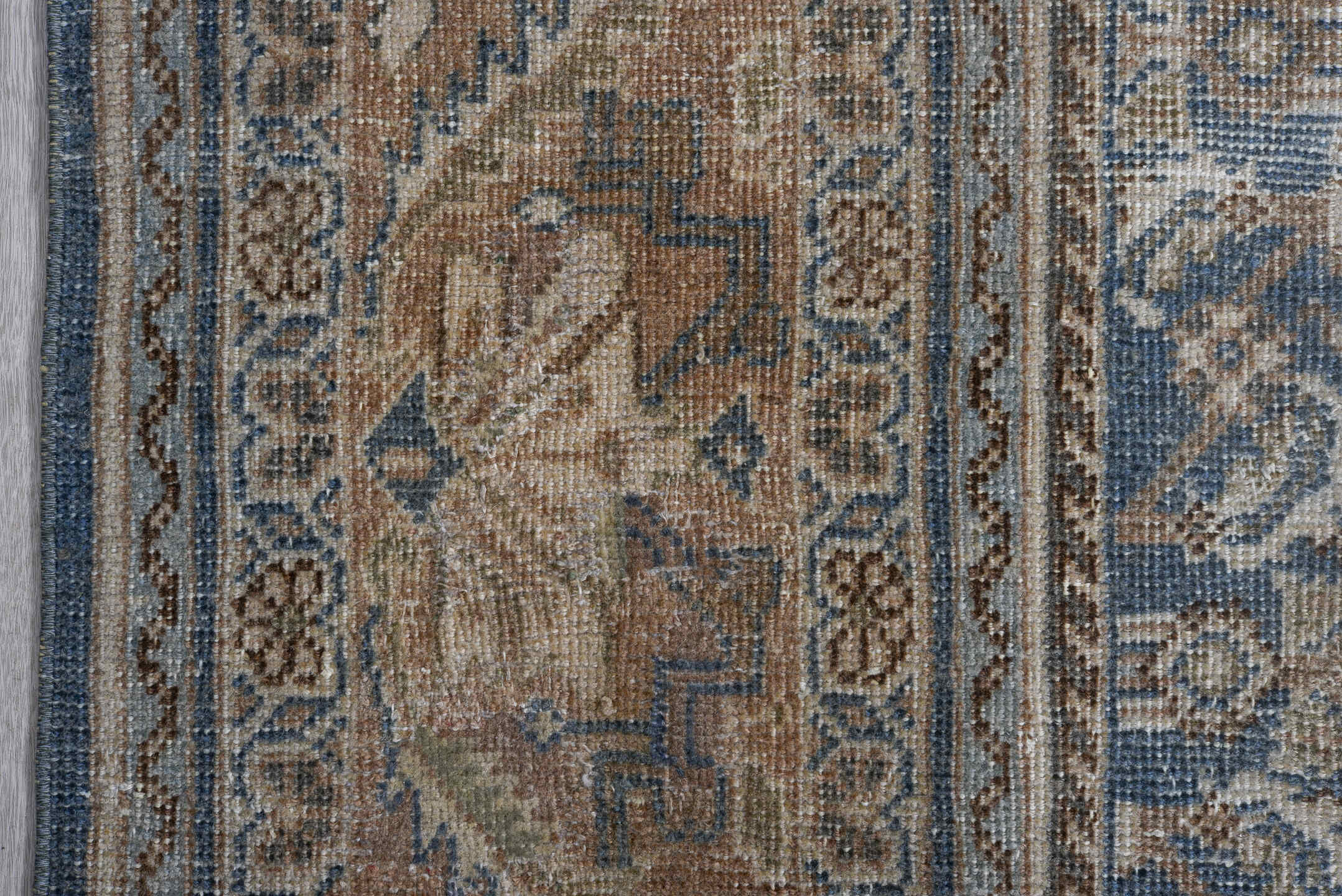 10' x 13' one-of-a-kind handmade antique Mahal large size rug. Color palette: blue, ivory, rose, taupe, slate, dusty pink
