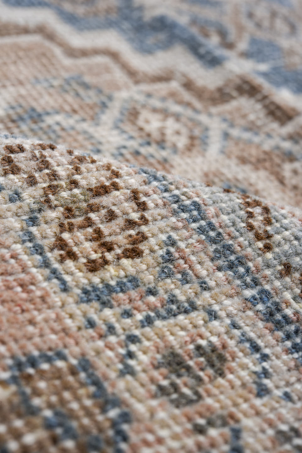 10' x 13' one-of-a-kind handmade antique Mahal large size rug. Color palette: blue, ivory, rose, taupe, slate, dusty pink