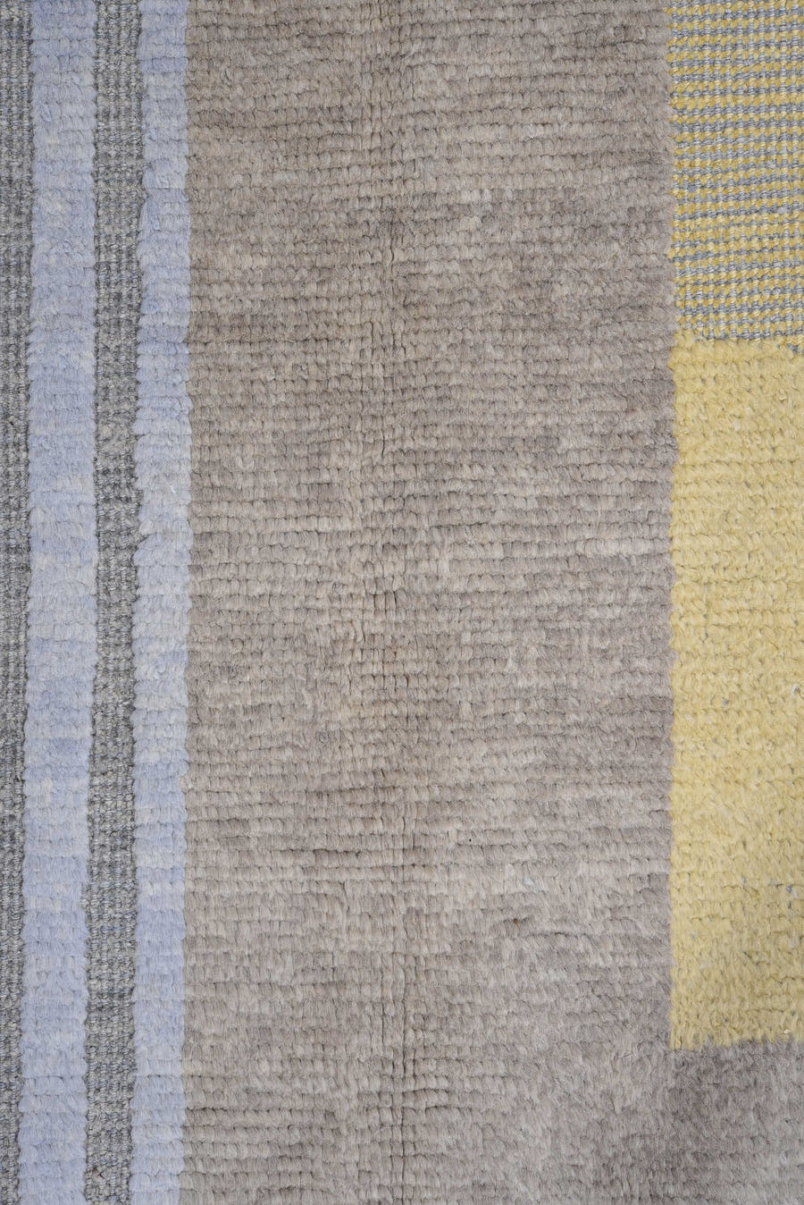 6' x 9' one-of-a-kind handmade vintage Tulu medium size rug. Color palette: pale blue, ivory, taupe, gray, muted gold