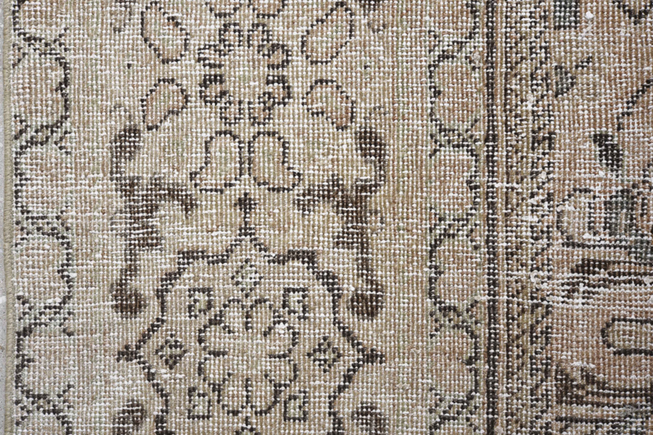 9' x 12' one-of-a-kind handmade vintage Mahal large size rug. Color palette: ivory, taupe, charcoal, blush, beige, slate