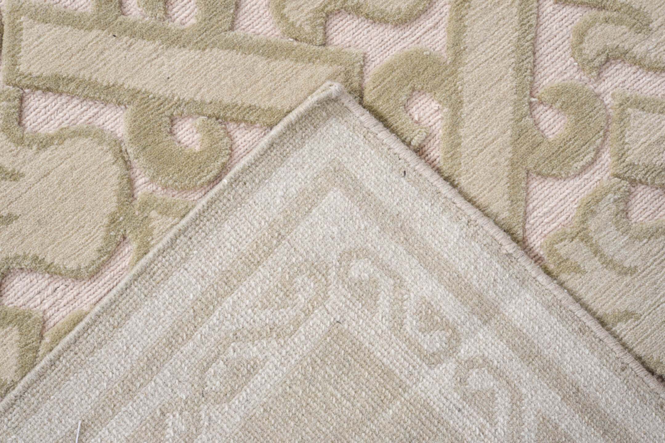 4' x 15' one-of-a-kind handmade handmade Contemporary runner rug. Color palette: ivory, taupe, beige, sand, gray