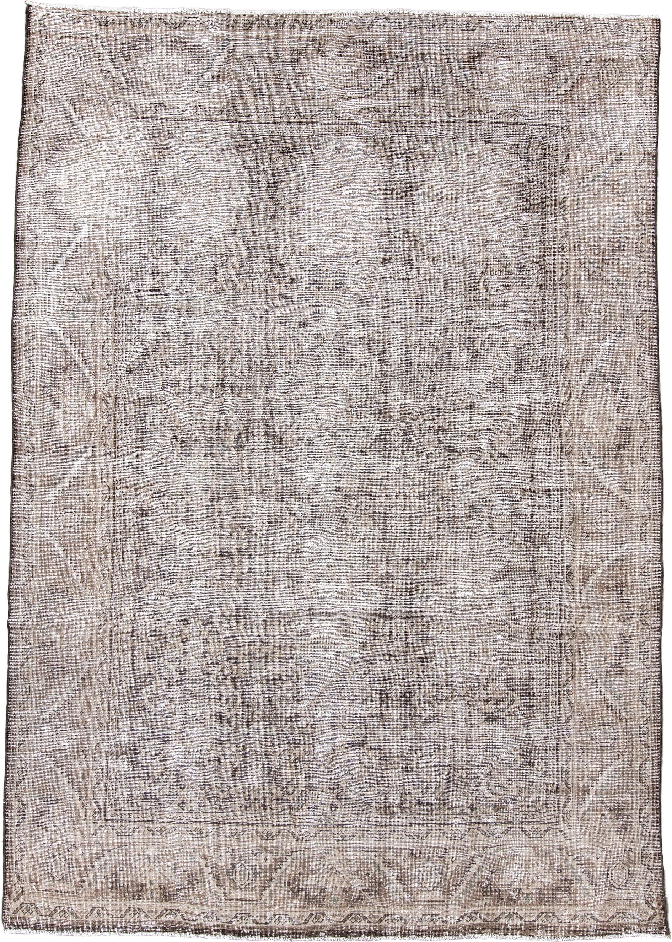 7' x 11' one-of-a-kind handmade antique Mahal large size rug. Color palette: taupe, ivory, beige, brown, greige, gray