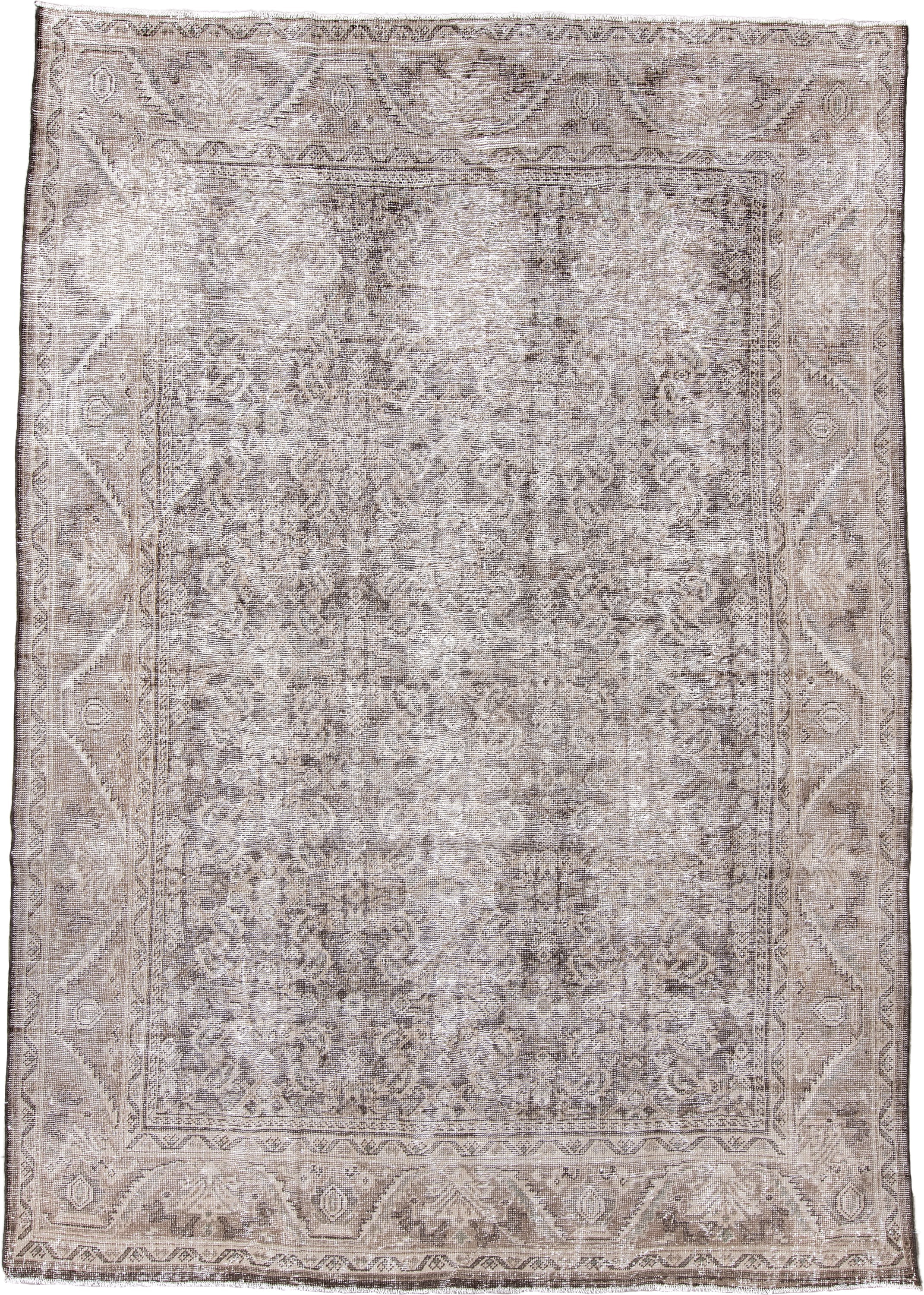 7' x 11' one-of-a-kind handmade antique Mahal large size rug. Color palette: taupe, ivory, beige, brown, greige, gray