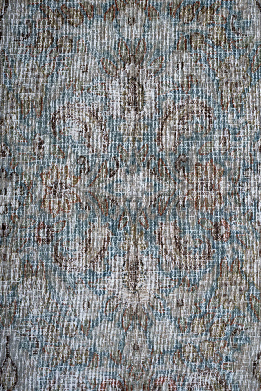 6' x 9' one-of-a-kind handmade antique Khorassan medium size rug. Color palette: ivory, pale blue, taupe, blue gray