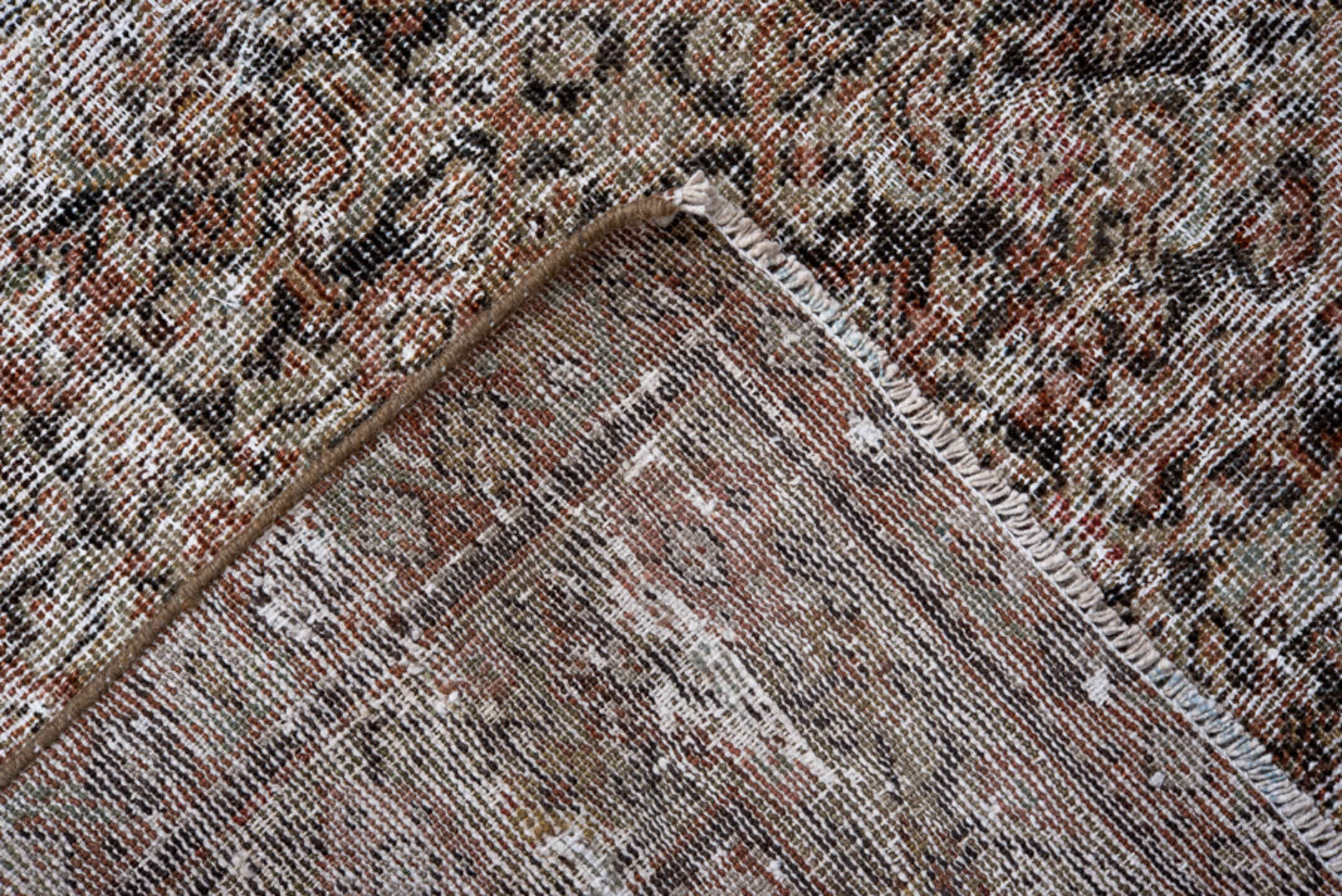 3' x 6' one-of-a-kind handmade vintage Mahal small size rug. Color palette: black, brown, charcoal, dark gray, dim gray