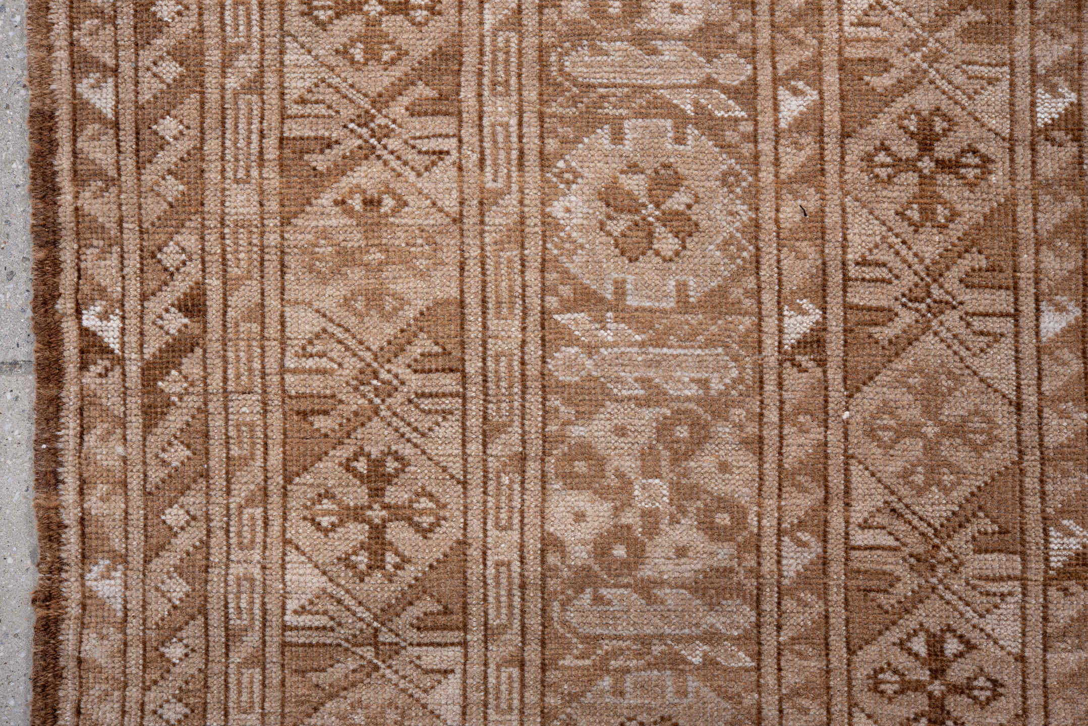 8' x 10' one-of-a-kind handmade vintage Afghan large size rug. Color palette: brown, gray, light gray, off-white, pink