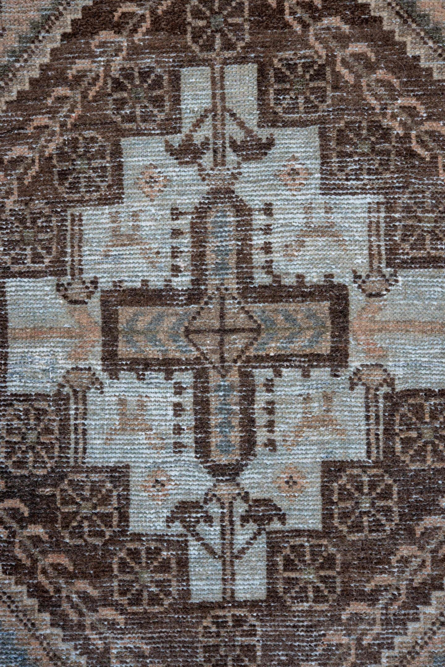 3' x 10' one-of-a-kind handmade antique Afshar runner rug. Color palette: ivory, brown, sky blue, taupe, camel, slate