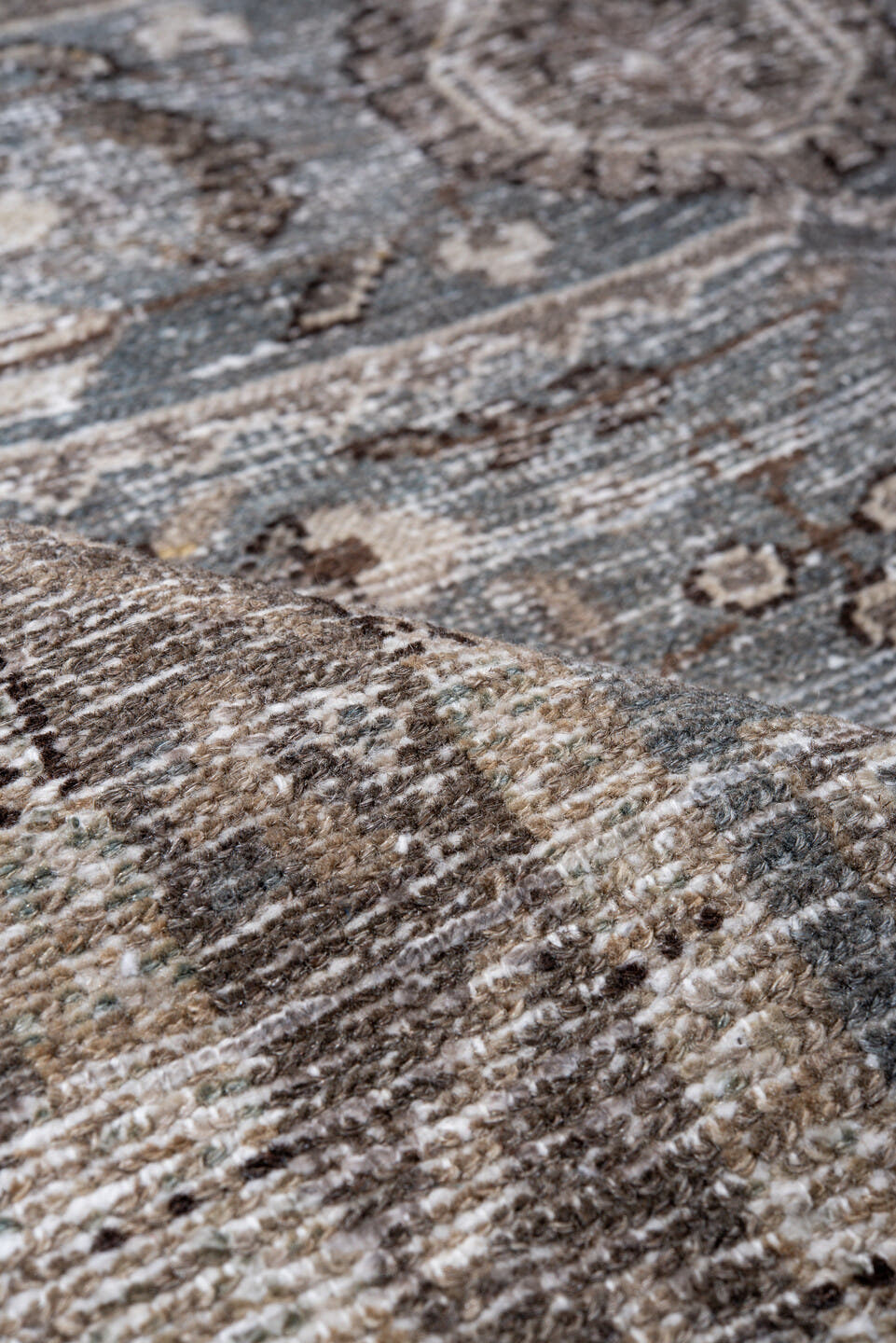 4' x 6' one-of-a-kind handmade vintage Malayer small size rug. Color palette: ivory, taupe, light blue, brown, beige, slate