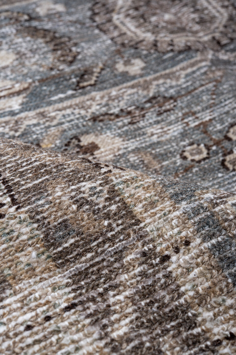 4' x 6' one-of-a-kind handmade vintage Malayer small size rug. Color palette: ivory, taupe, light blue, brown, beige, slate
