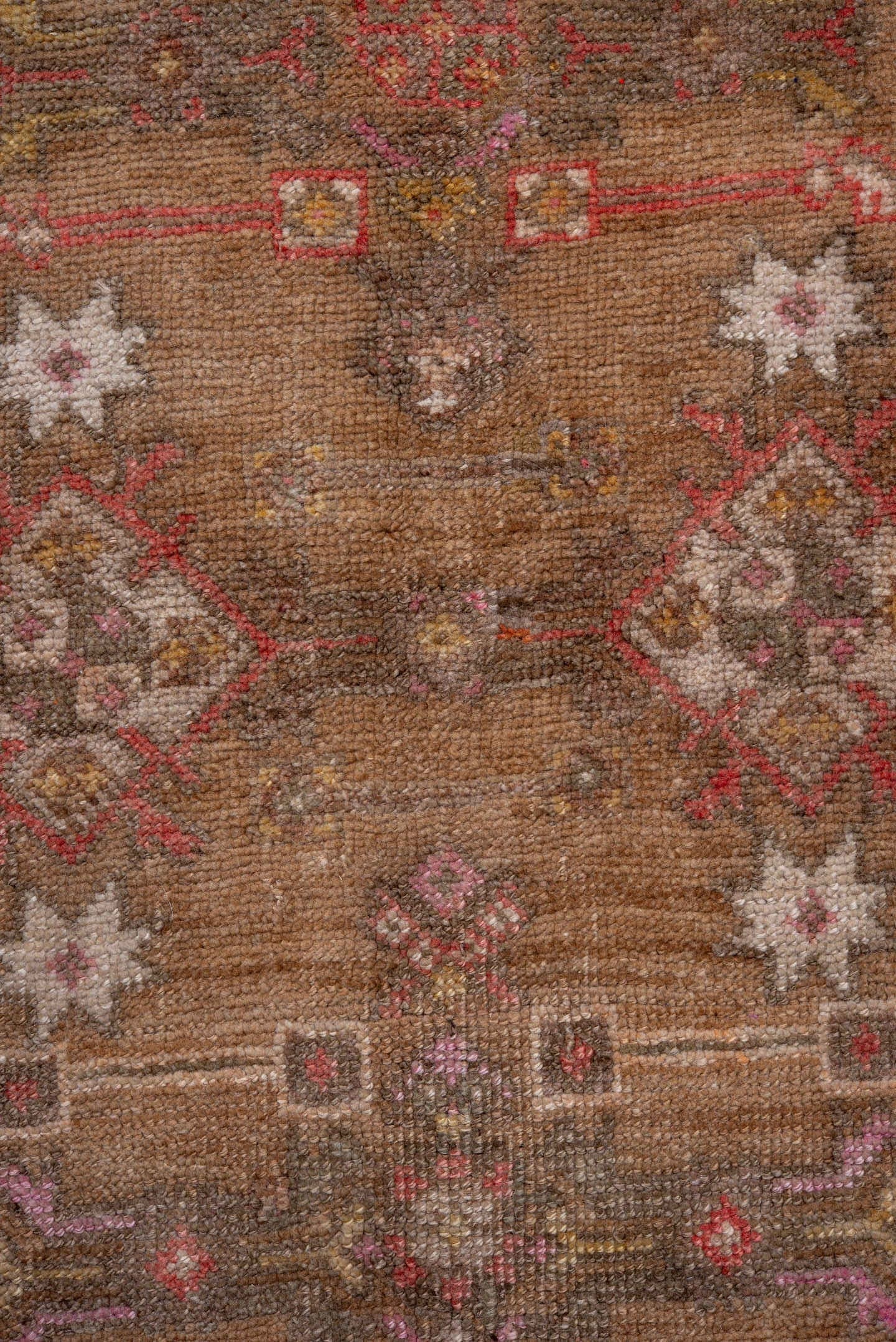 2' x 11' one-of-a-kind handmade antique Kars runner rug. Color palette: camel, taupe, rose, ivory, rust, brown, sage, beige