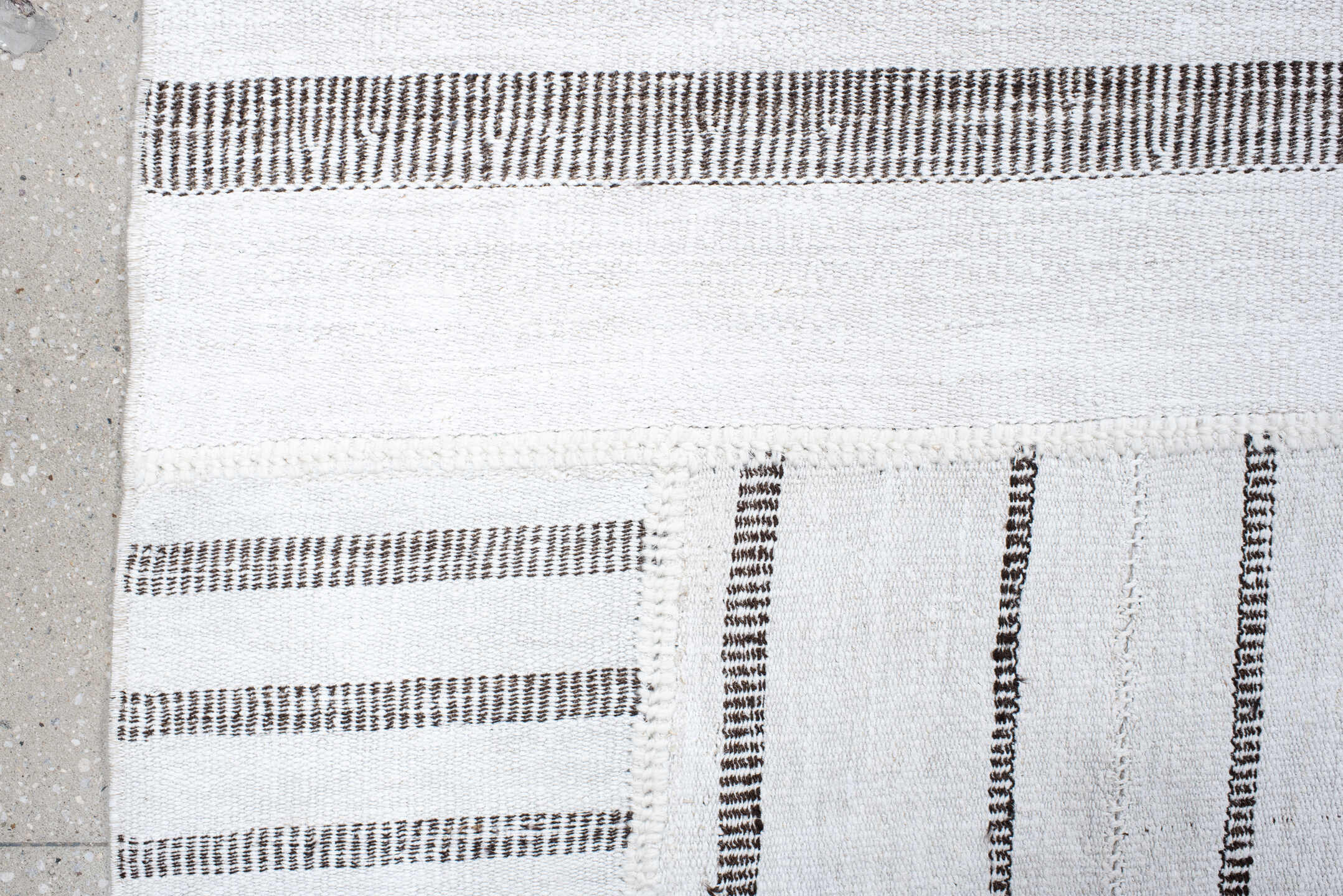 10' x 15' one-of-a-kind handmade vintage Kilim rug. Color palette: ivory, charcoal, gray, black
