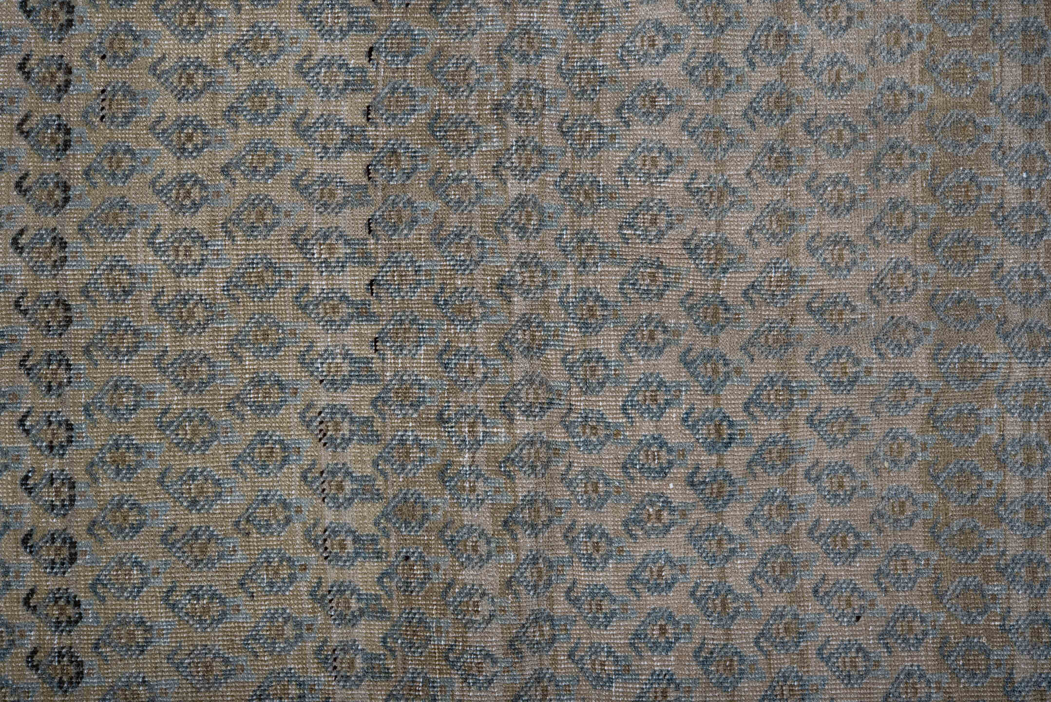 4' x 6' one-of-a-kind handmade antique Tabriz small size rug. Color palette: ivory, pale blue, taupe, brown, blush, camel