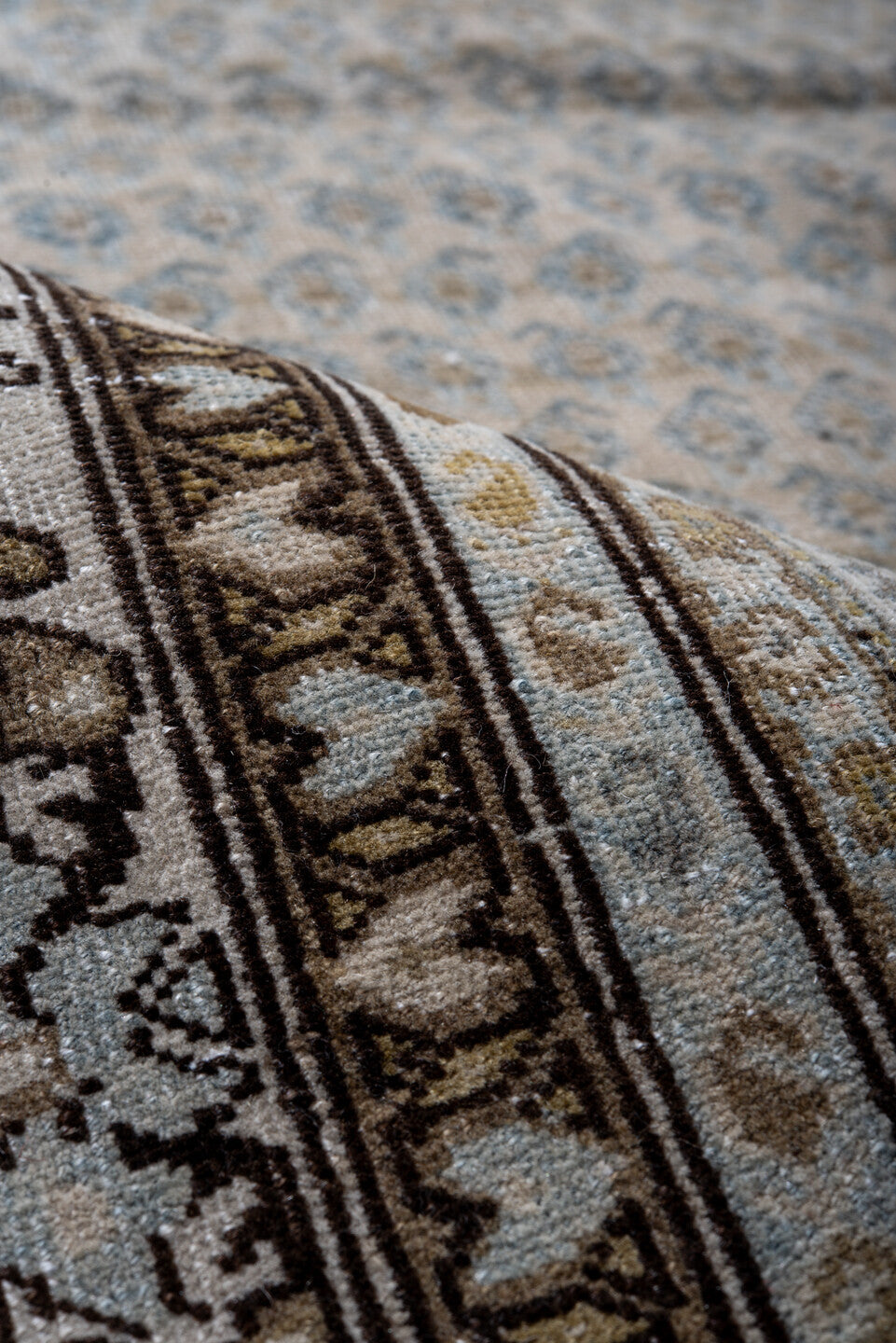 4' x 6' one-of-a-kind handmade vintage Tabriz small size rug. Color palette: black, blue, charcoal, dark gray, dim gray