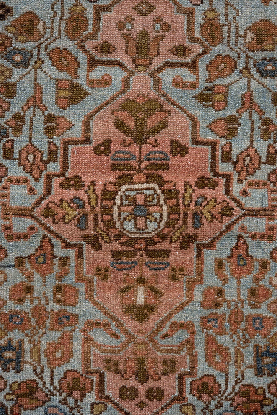 2' x 16' one-of-a-kind handmade antique Malayer runner rug. Color palette: light blue, rust, brown, ivory, rose, slate
