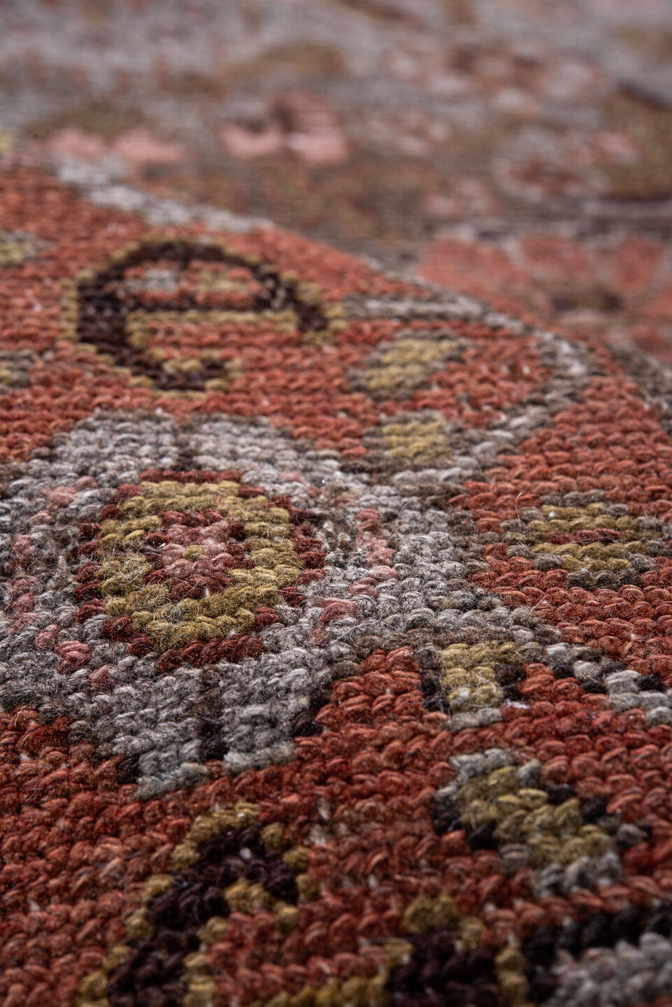 3' x 14' one-of-a-kind handmade vintage Malayer runner rug. Color palette: brown, gray, light gray, off-white, pink, silver