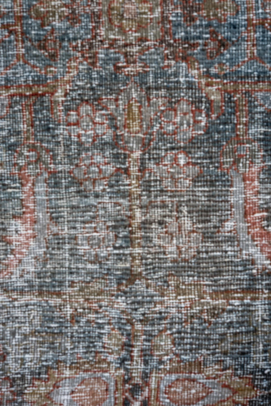 3' x 13' one-of-a-kind handmade antique Malayer runner rug. Color palette: sky blue, rust, ivory, charcoal, taupe, slate