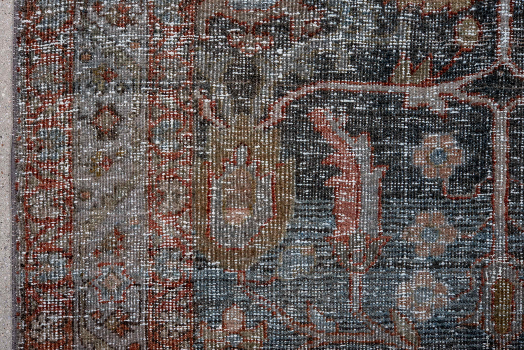 3' x 13' one-of-a-kind handmade antique Malayer runner rug. Color palette: sky blue, rust, ivory, charcoal, taupe, slate
