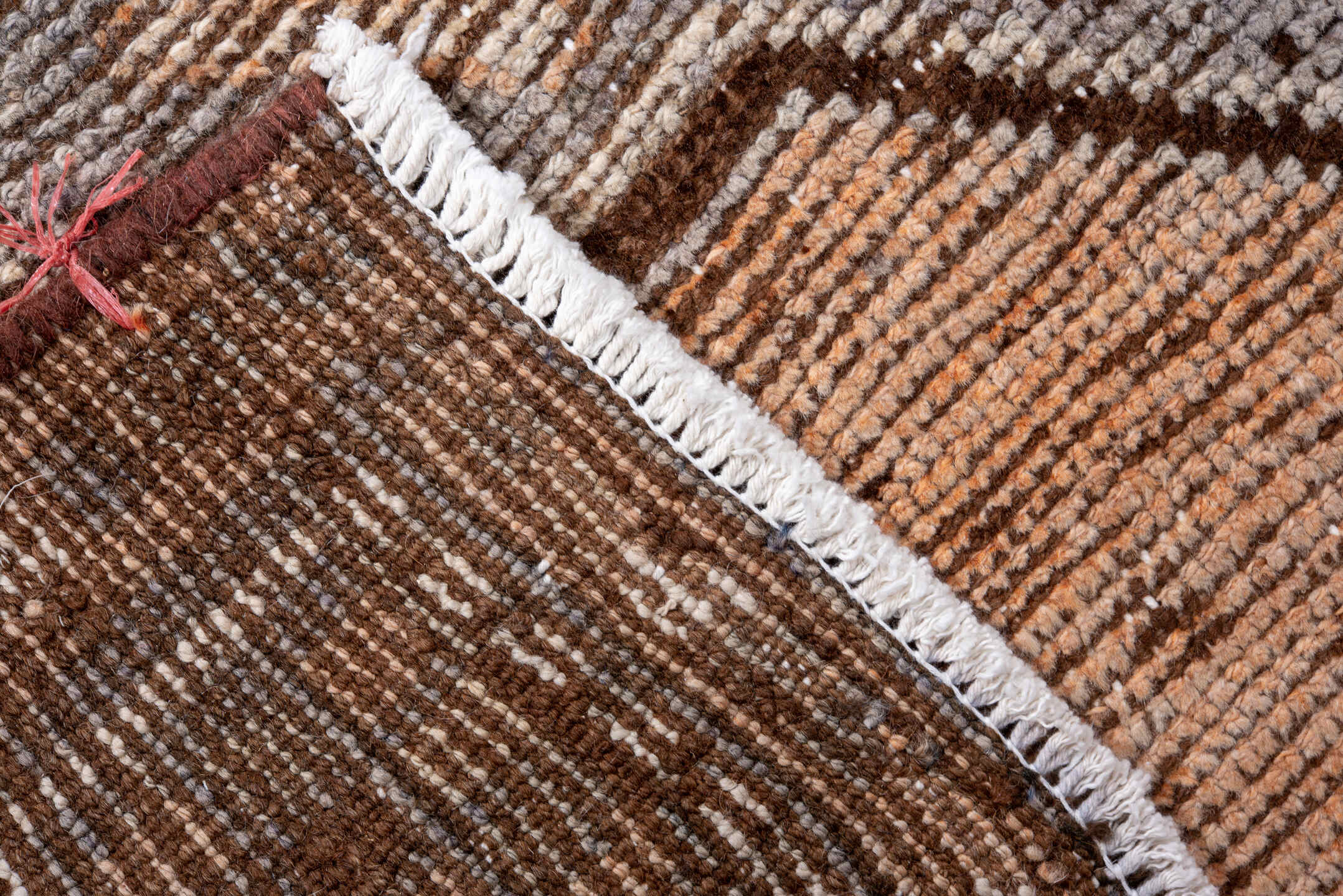 4' x 14' one-of-a-kind handmade vintage Oushak runner rug. Color palette: brown, gray, light gray, off-white, orange