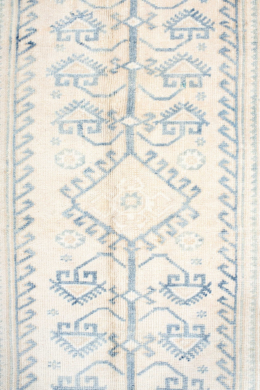 3' x 6' one-of-a-kind handmade antique Anatolian small size rug. Color palette: ivory, sky blue, beige, cream, pale blue