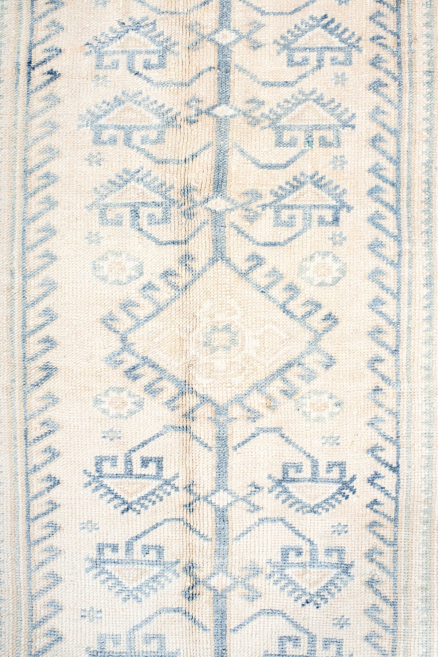 3' x 6' one-of-a-kind handmade antique Anatolian small size rug. Color palette: ivory, sky blue, beige, cream, pale blue