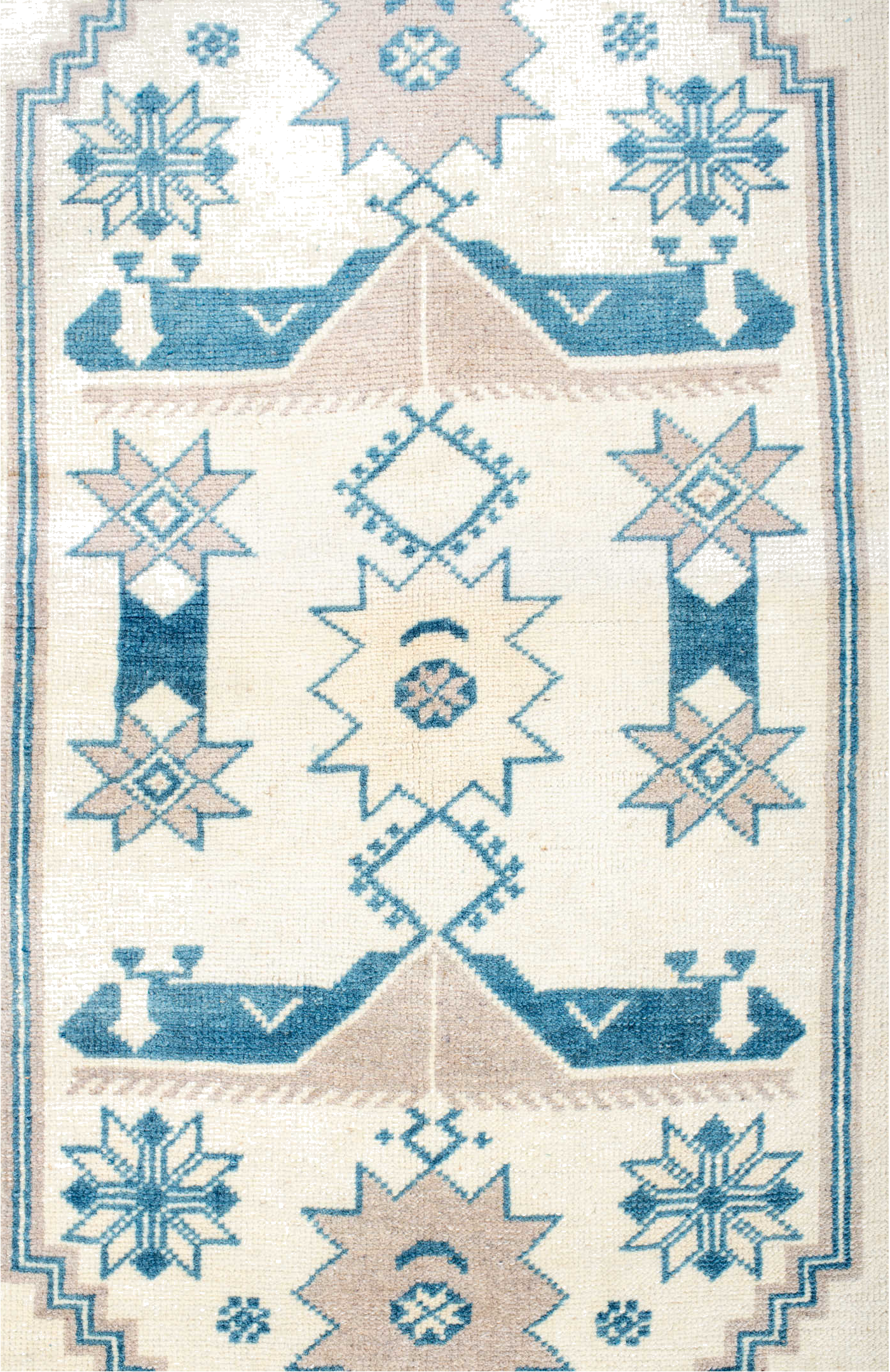 3' x 6' one-of-a-kind handmade vintage Anatolian small size rug. Color palette: beige, blue, floral white, gainsboro, gray
