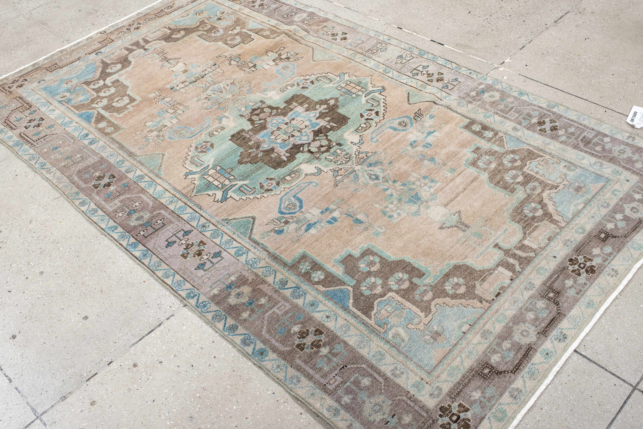 4' x 7' one-of-a-kind handmade vintage Malayer rug. Color palette: blush, taupe, sky blue, brown, ivory, charcoal, pink