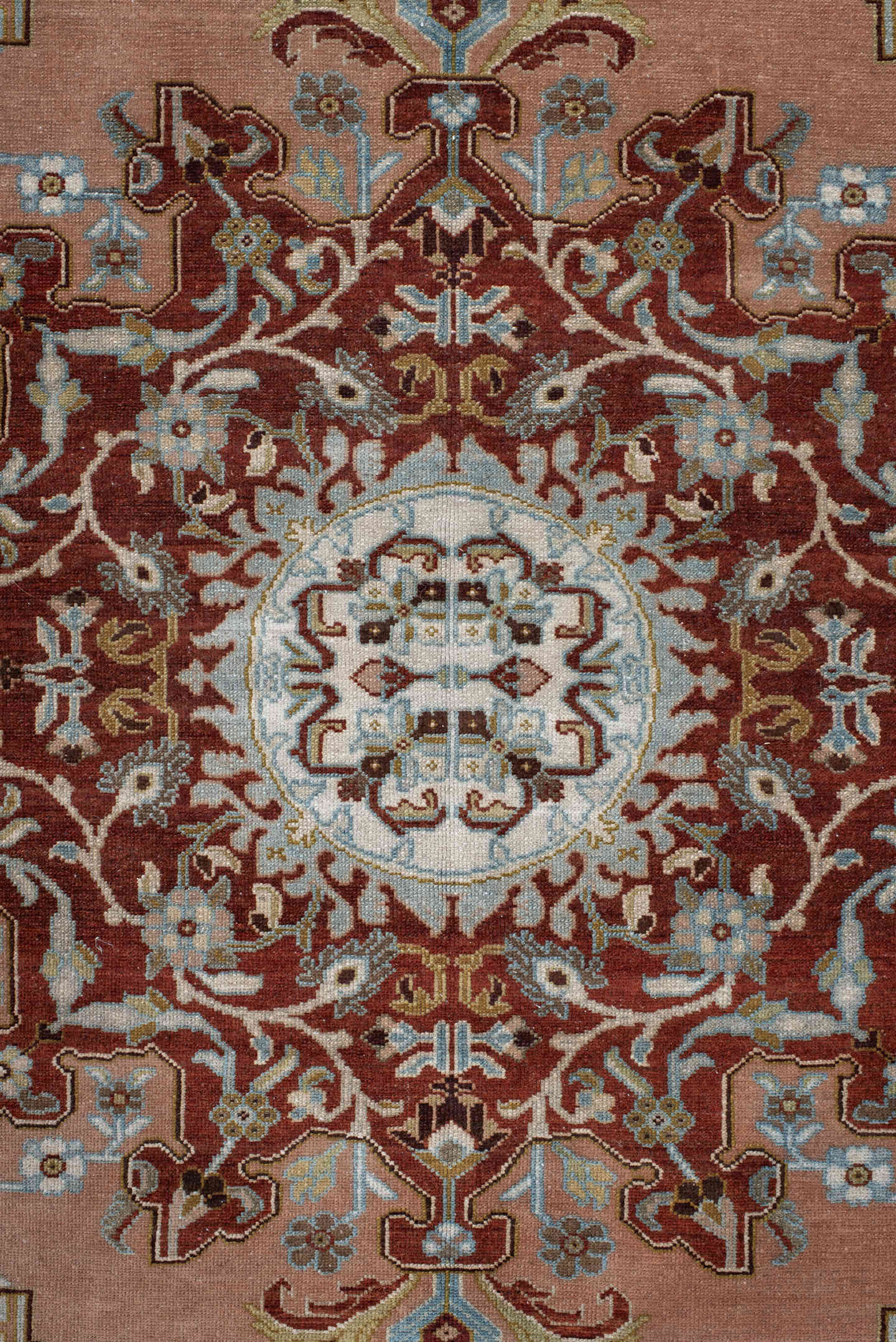 4' x 6' one-of-a-kind handmade vintage Malayer small size rug. Color palette: rose, ivory, burgundy, sky blue, taupe, brown