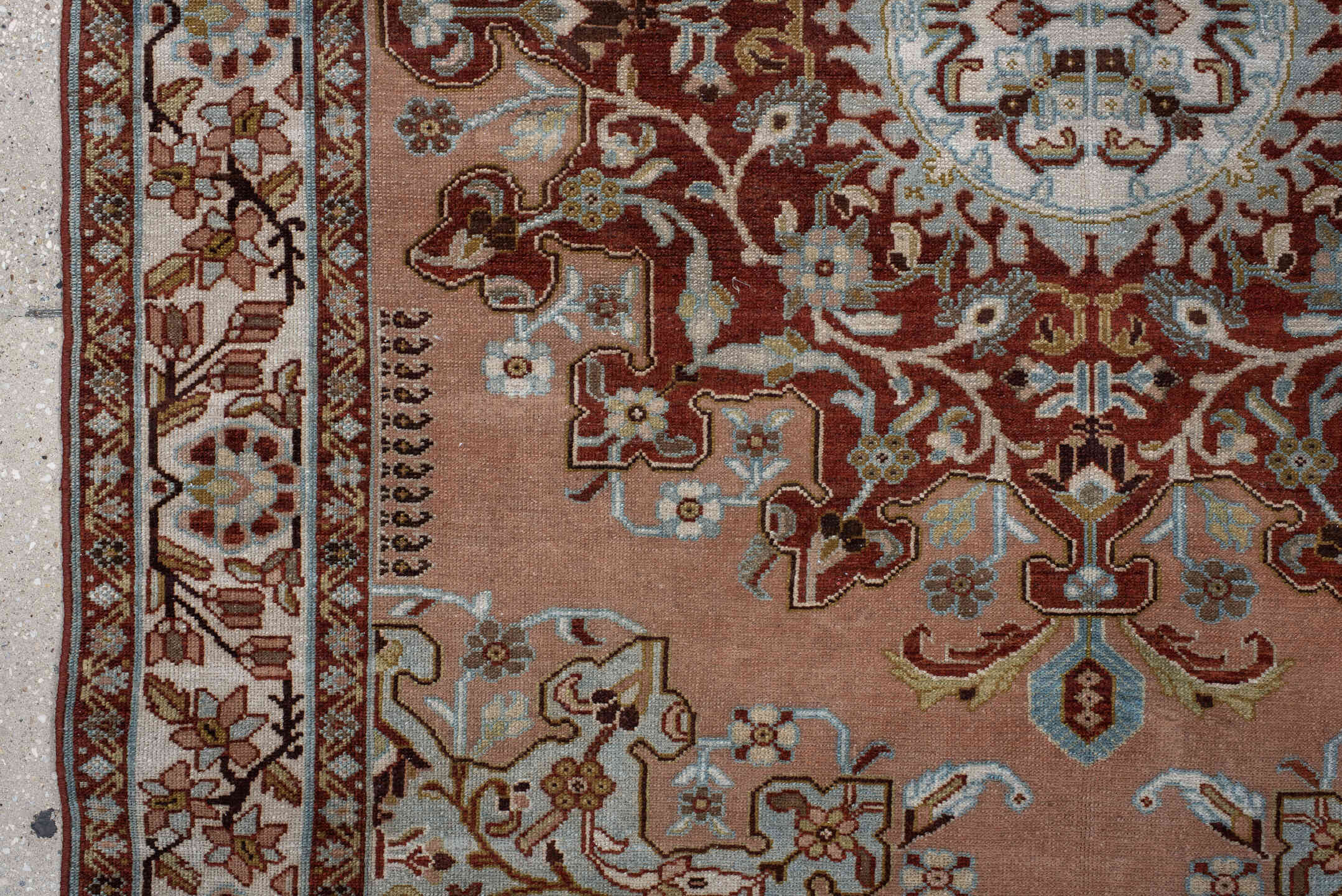 4' x 6' one-of-a-kind handmade vintage Malayer small size rug. Color palette: rose, ivory, burgundy, sky blue, taupe, brown