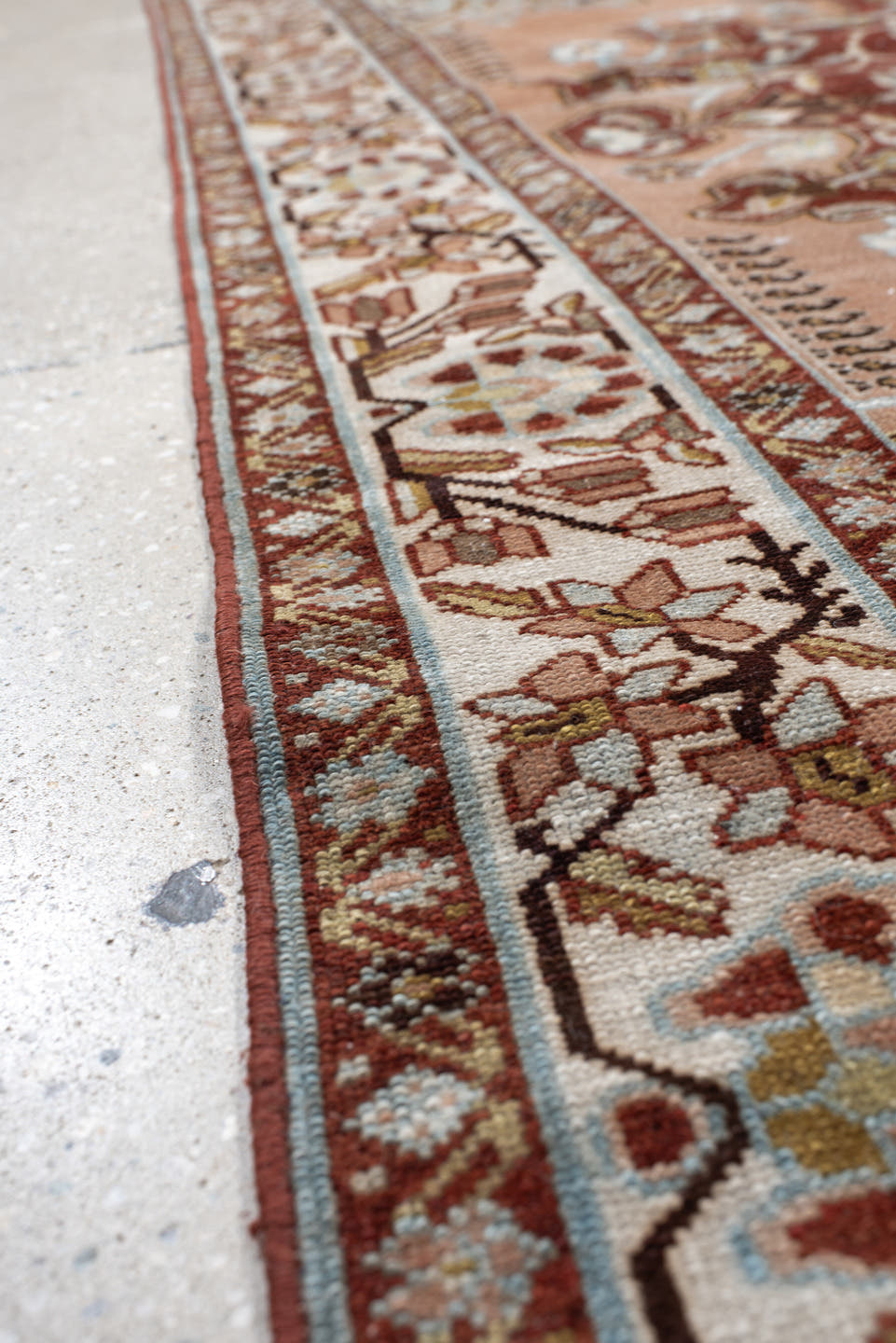 4' x 6' one-of-a-kind handmade vintage Malayer small size rug. Color palette: rose, ivory, burgundy, sky blue, taupe, brown