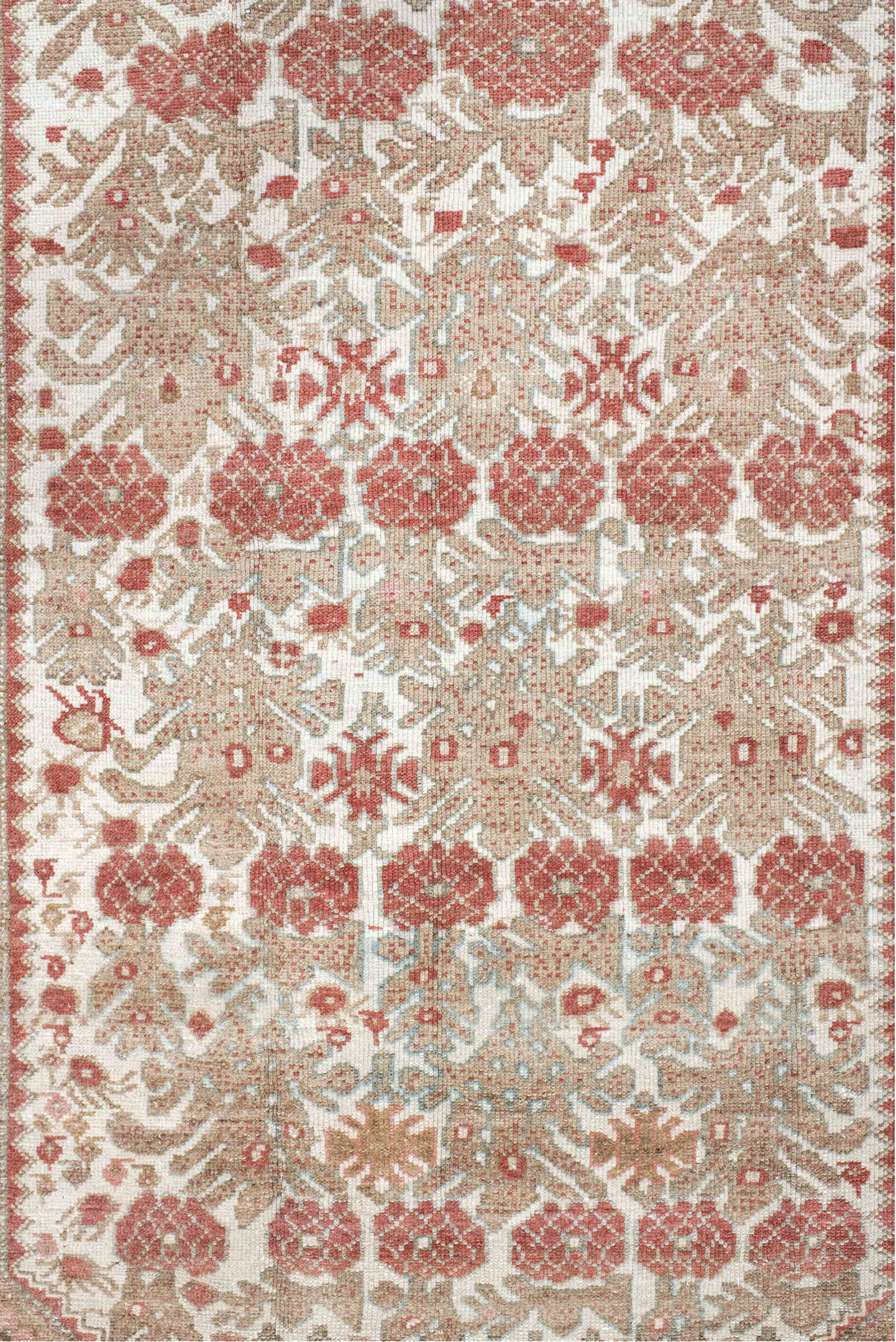 3' x 4' one-of-a-kind handmade vintage Malayer small size rug. Color palette: brown, floral white, gray, linen, off-white