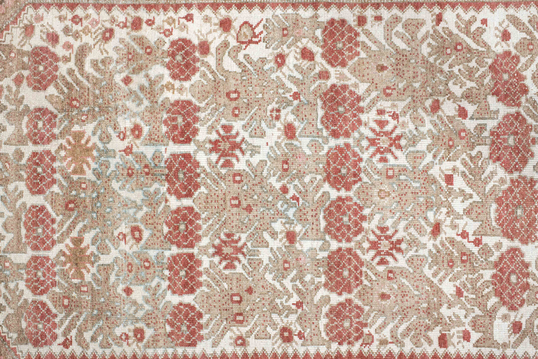 3' x 4' one-of-a-kind handmade vintage Malayer small size rug. Color palette: gray, pink, orange, off-white, brown, linen