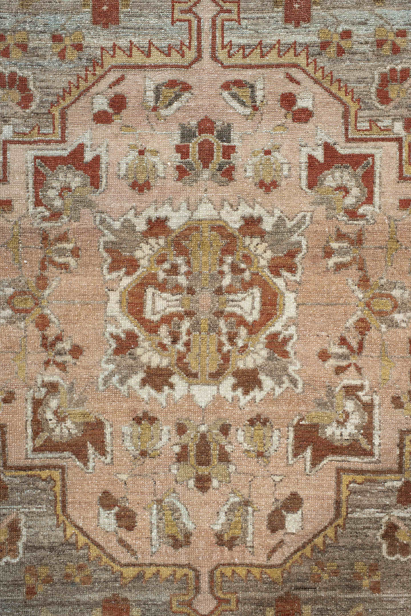 4' x 6' one-of-a-kind handmade vintage Baktiary small size rug. Color palette: taupe, rust, blush, ivory, sage, gold, brown