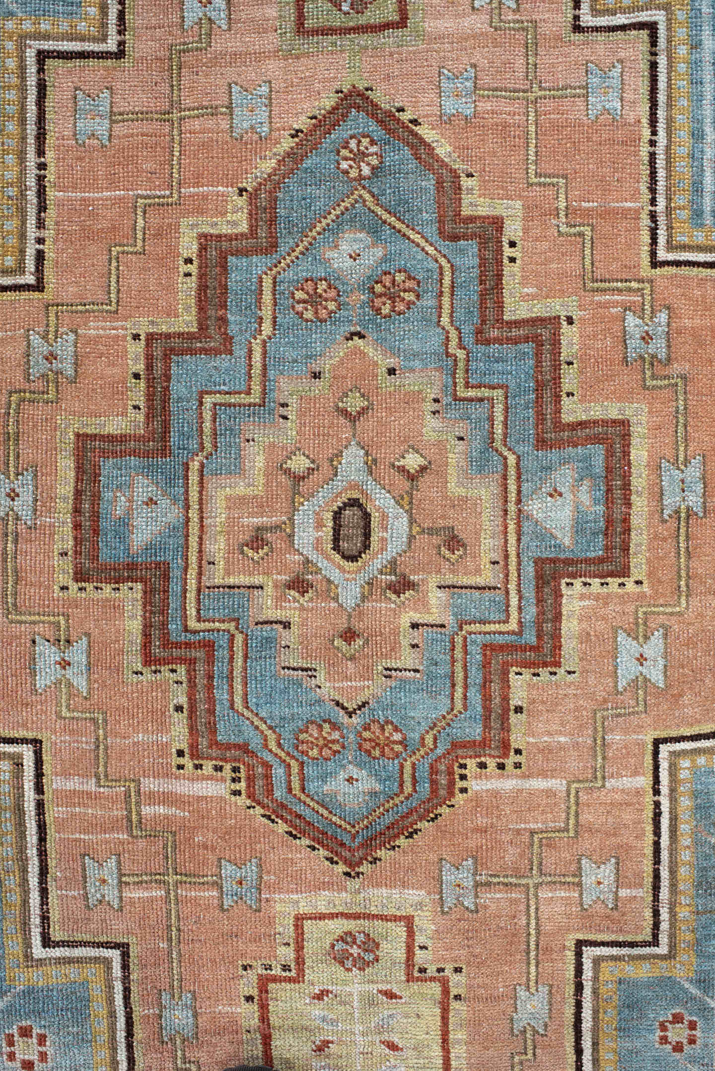 4' x 7' one-of-a-kind handmade antique Bidjar rug. Color palette: light blue, rust, blush, ivory, sage, camel, charcoal