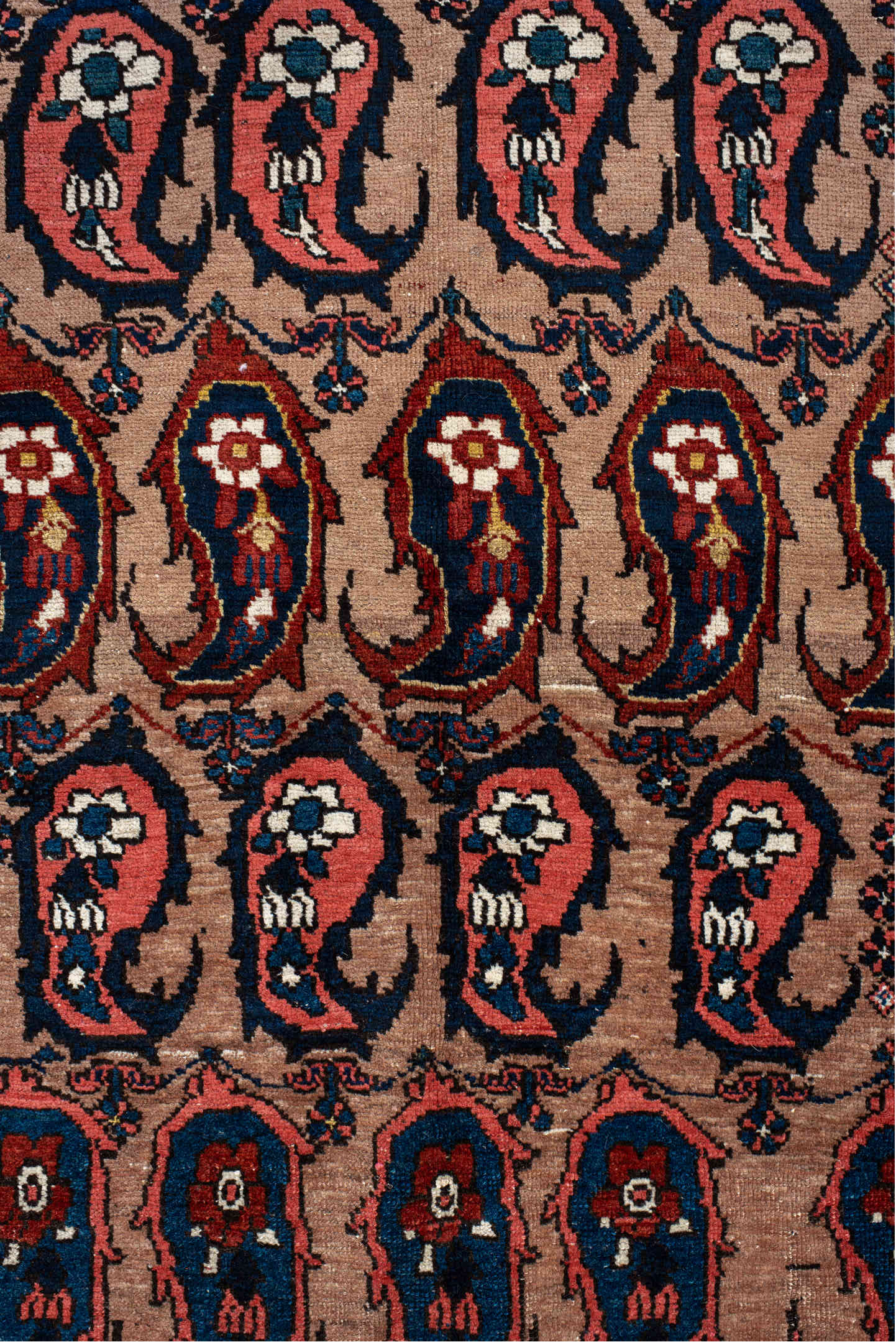 4' x 7' one-of-a-kind handmade vintage Baktiary rug. Color palette: black, blue, brown, gray, light gray, light slate gray