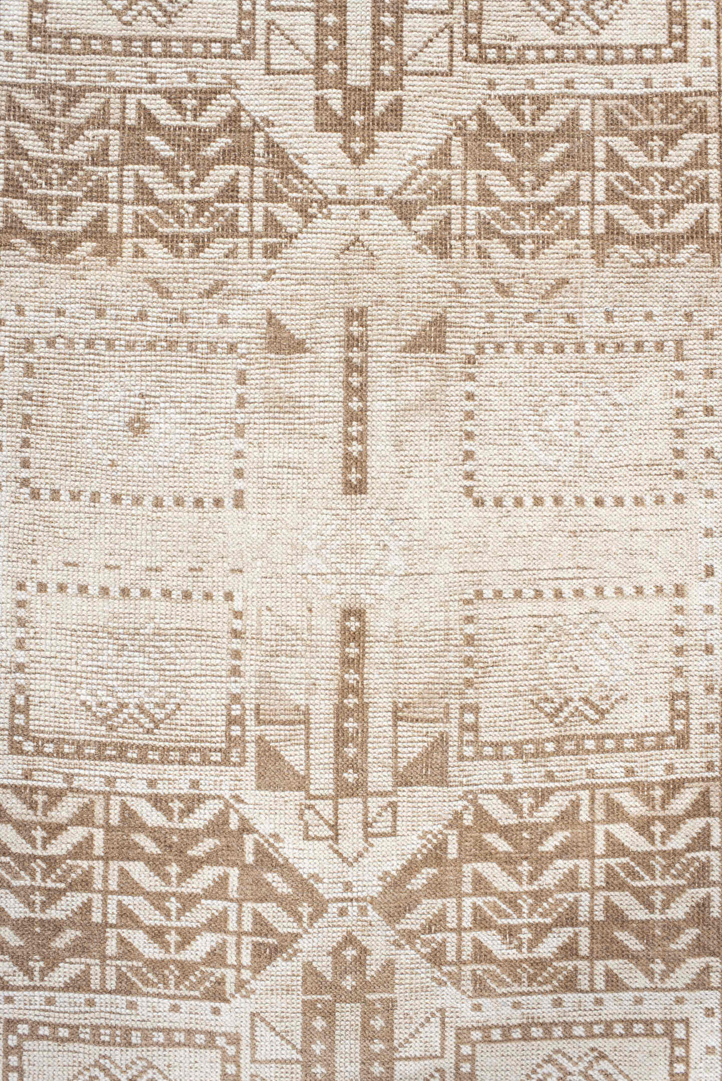 3' x 4' one-of-a-kind handmade antique Anatolian small size rug. Color palette: ivory, taupe, camel, beige, gray