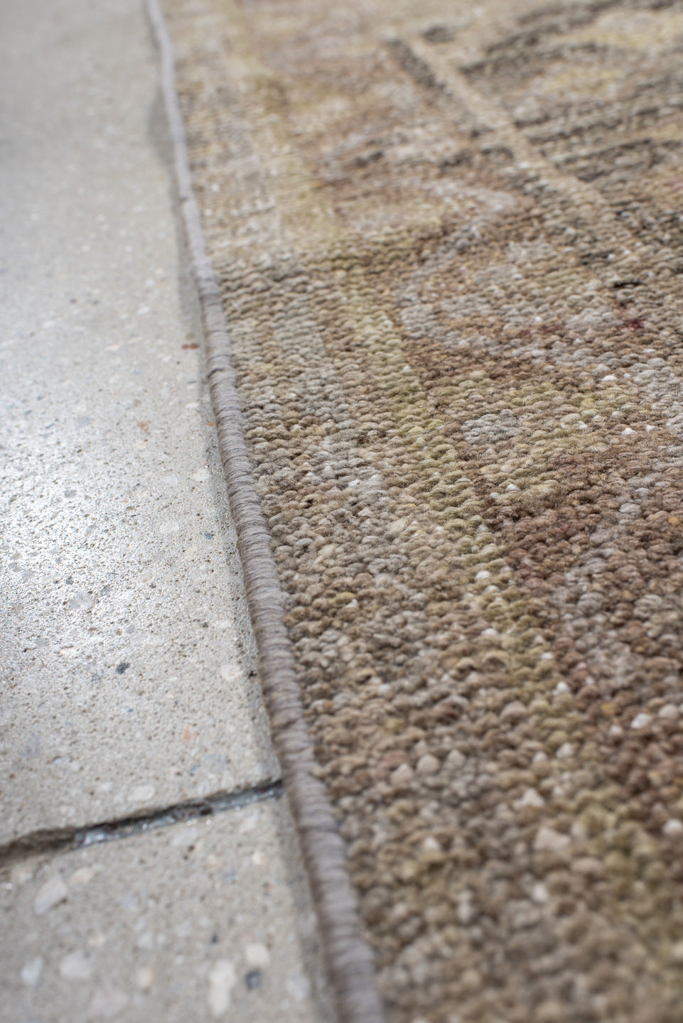 4' x 10' one-of-a-kind handmade antique Sarab runner rug. Color palette: ivory, camel, taupe, rose, charcoal, sage, tan
