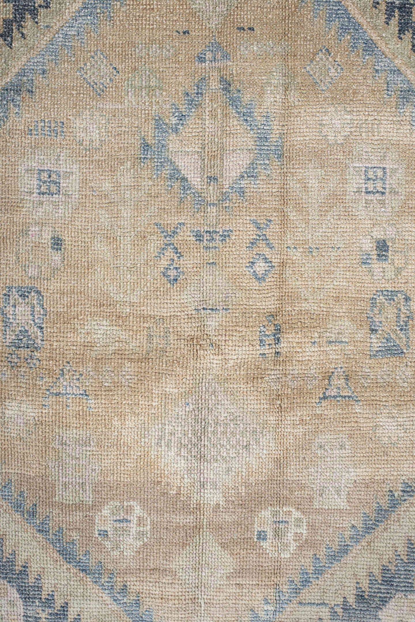 4' x 7' one-of-a-kind handmade antique Meshkin rug. Color palette: camel, ivory, pale blue, beige, taupe, light blue, gray