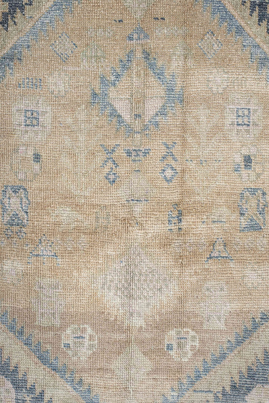 4' x 7' one-of-a-kind handmade antique Meshkin rug. Color palette: camel, ivory, pale blue, beige, taupe, light blue, gray