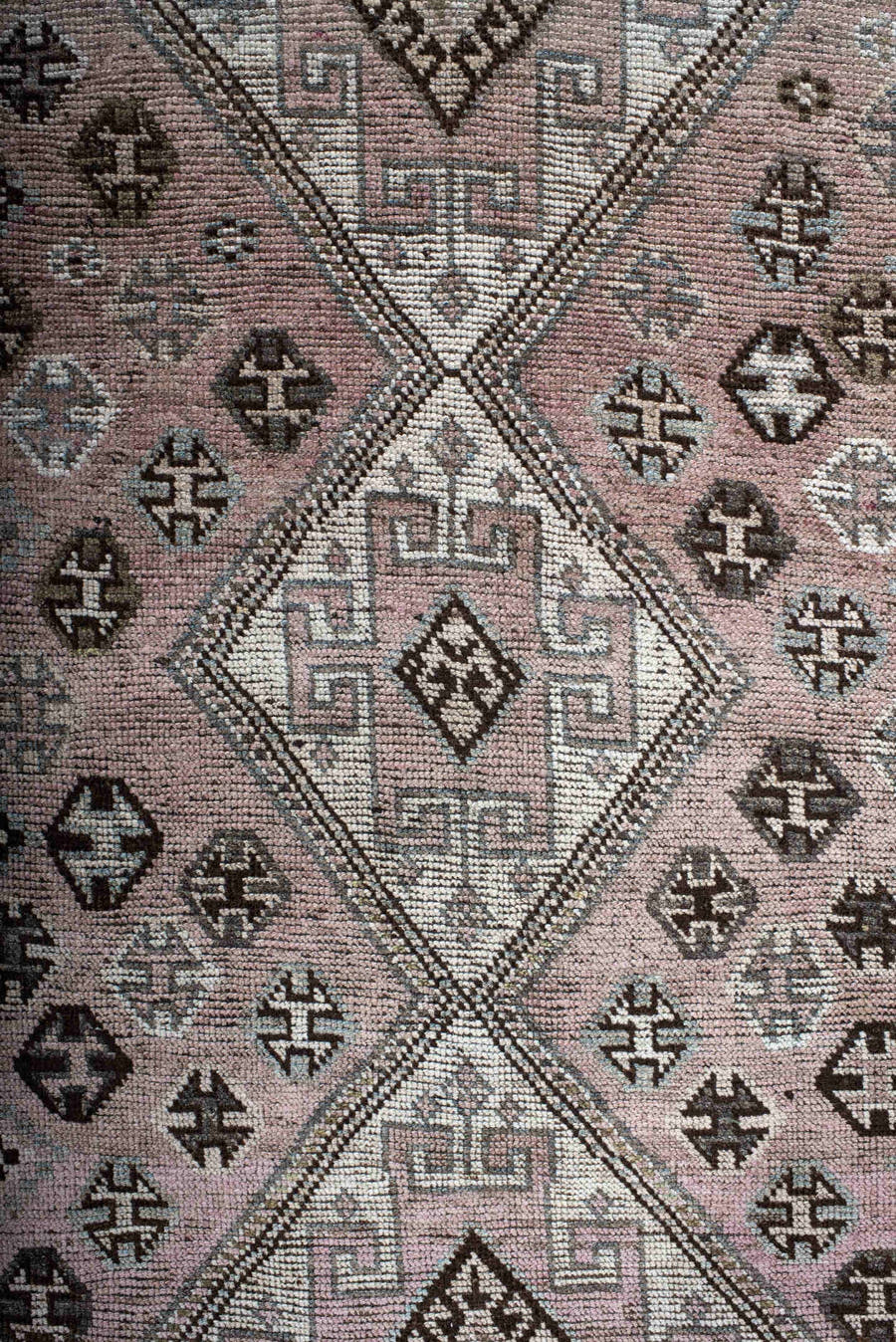 4' x 7' one-of-a-kind handmade antique Shiraz rug. Color palette: rose, ivory, brown, taupe, sage, charcoal, pink, red