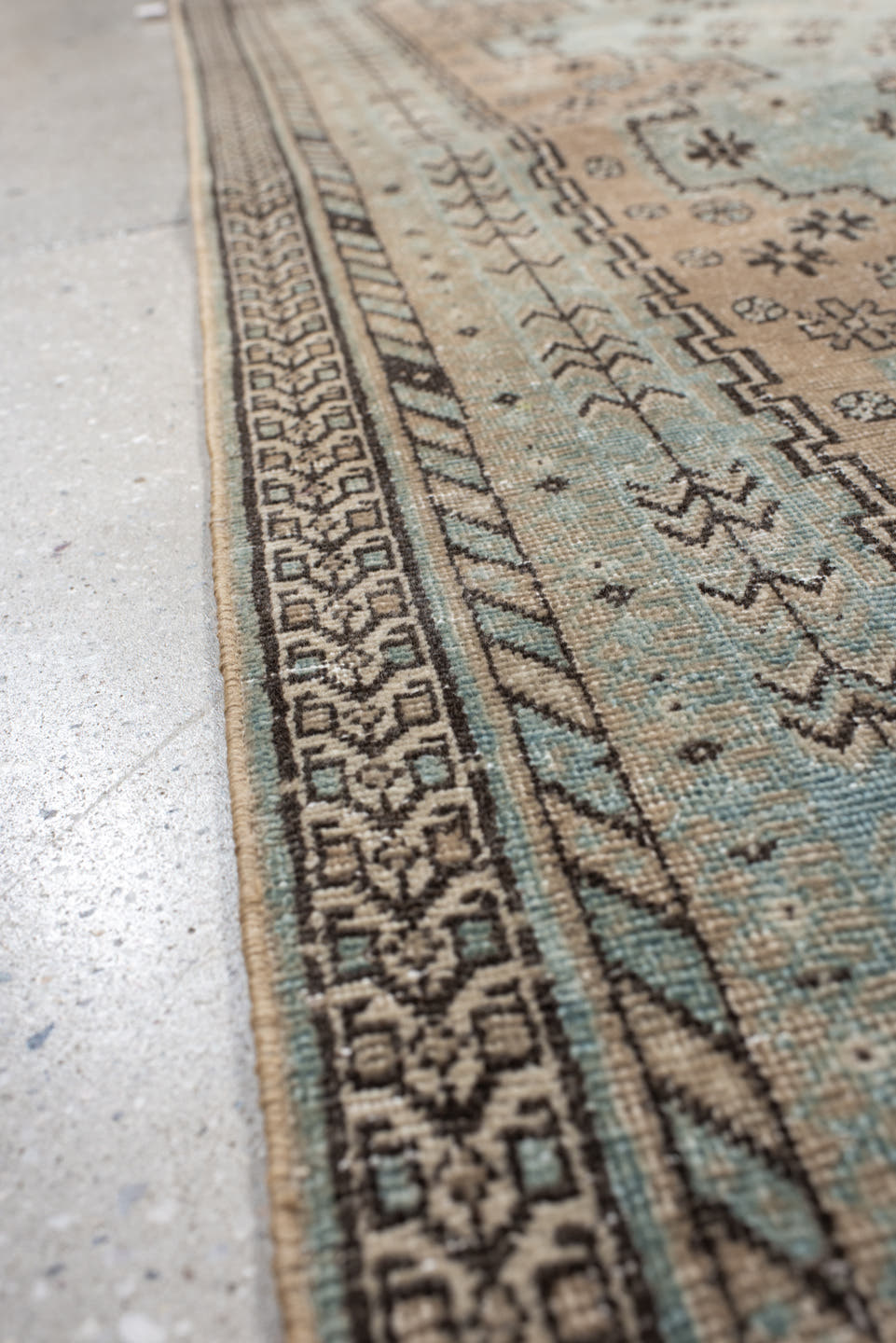 5' x 7' one-of-a-kind handmade antique Afshar rug. Color palette: sky blue, ivory, charcoal, taupe, camel, slate, light blue