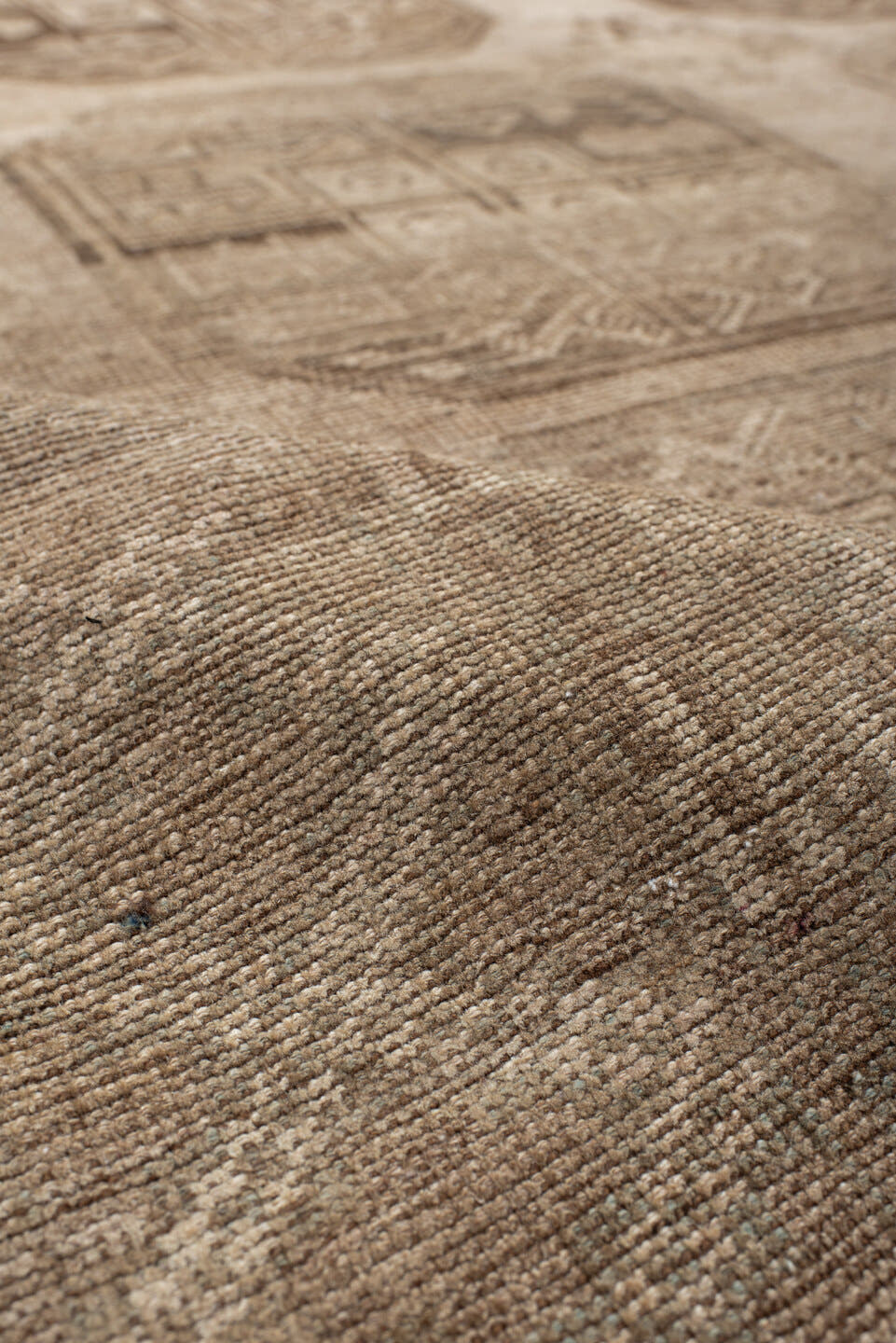 7' x 9' one-of-a-kind handmade antique Afghan large size rug. Color palette: taupe, beige, camel, ivory, brown, gray